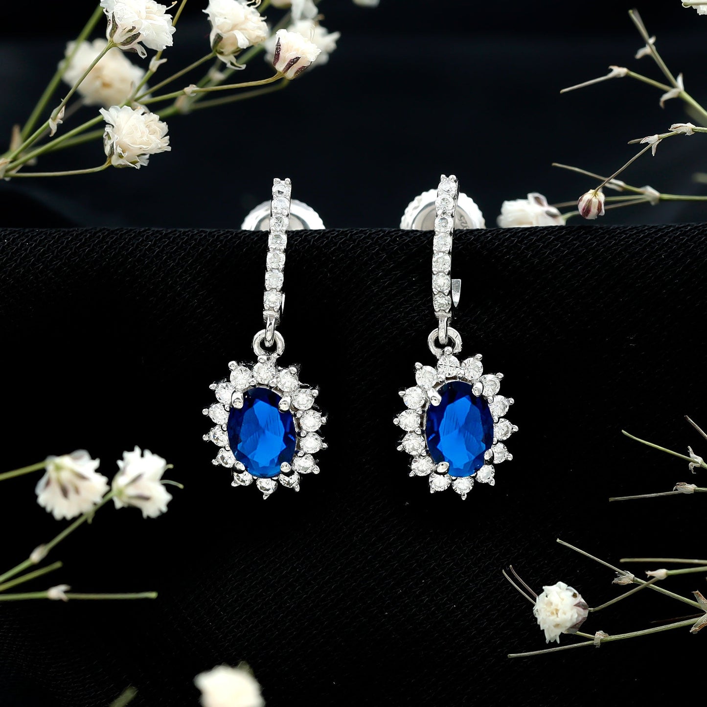 Women's Lab Grown Blue Sapphire Princess Diana Inspired Earrings