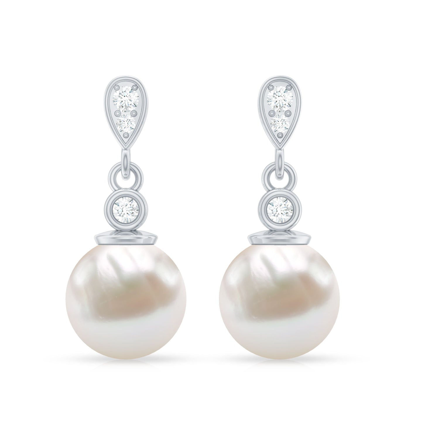 Natural Freshwater Pearl Drop Earrings with Diamond