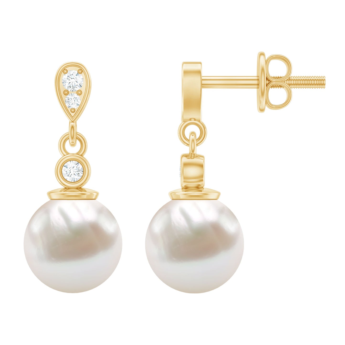 Natural Freshwater Pearl Drop Earrings with Diamond