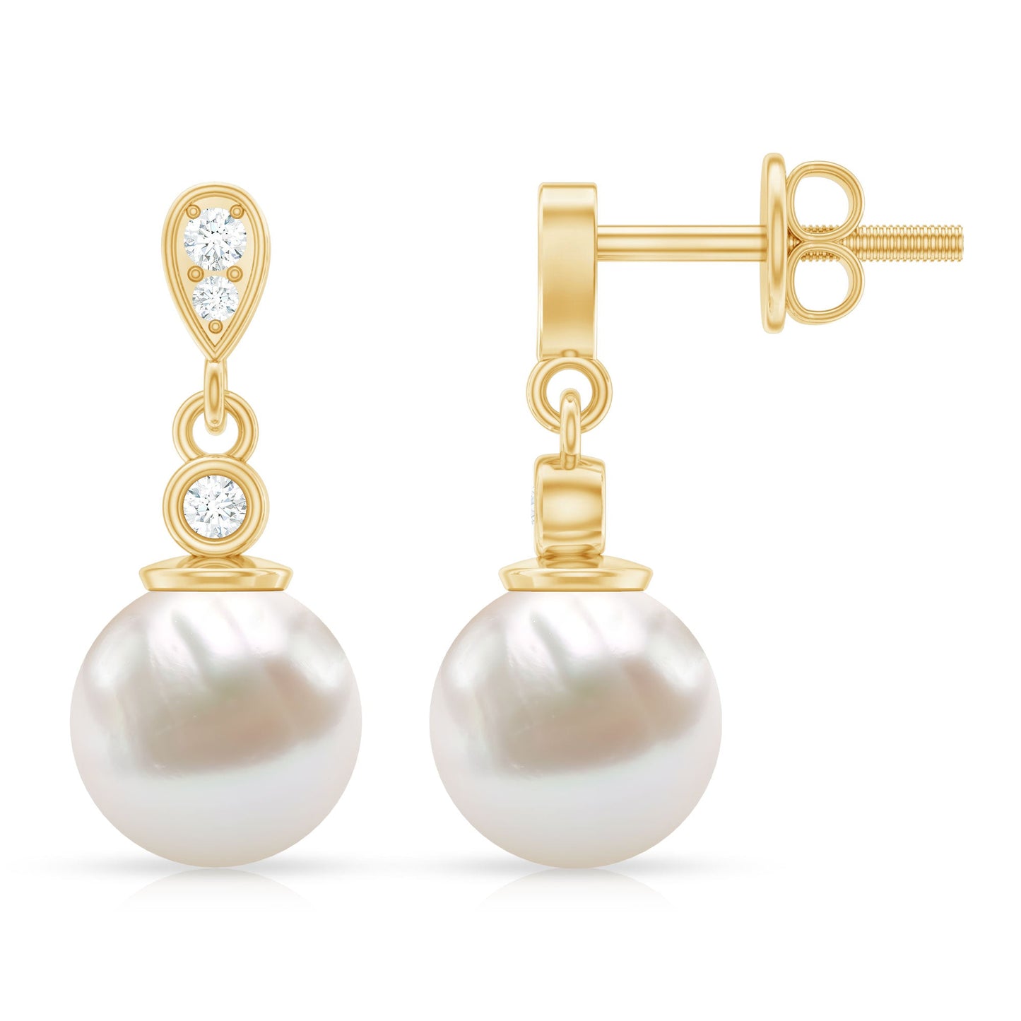 Natural Freshwater Pearl Drop Earrings with Diamond
