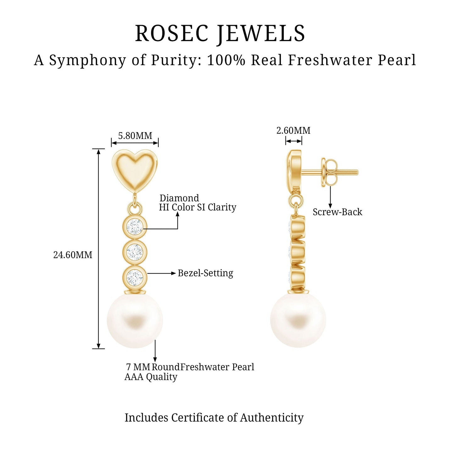 Genuine 6 Carat Freshwater Pearl and Diamond Dangle Earrings