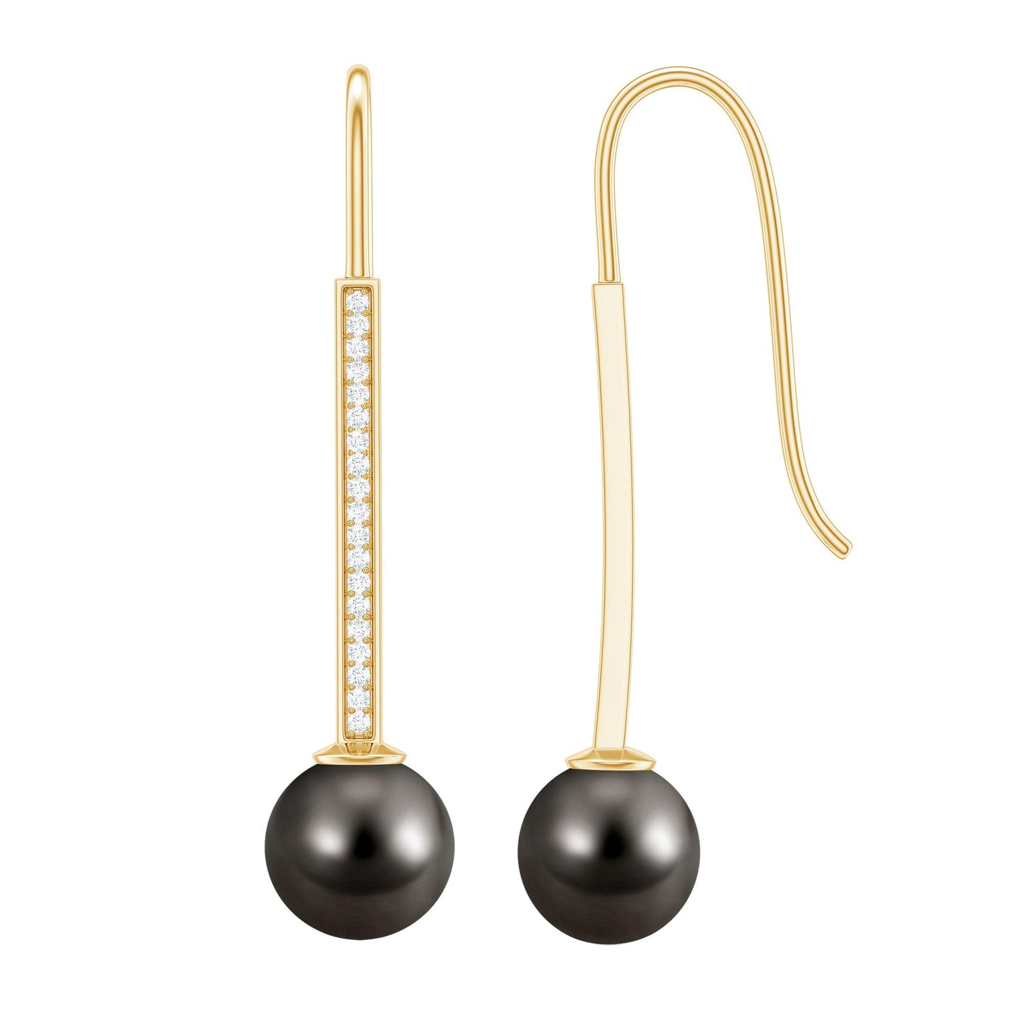 Genuine 15 CT Tahitian Black Pearl and Diamond Dangle Drop Earrings