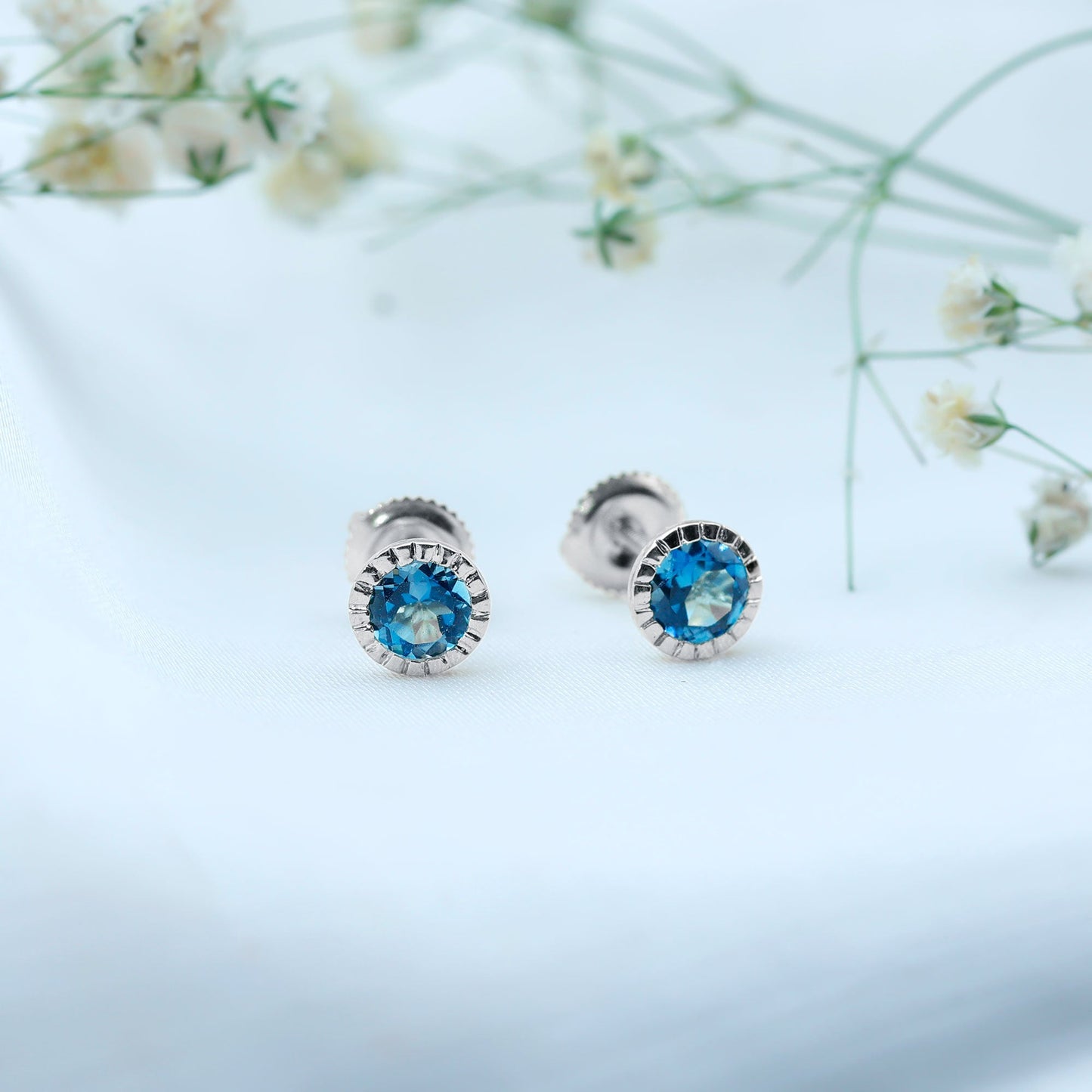 Genuine London Blue Topaz Martini Stud Earrings