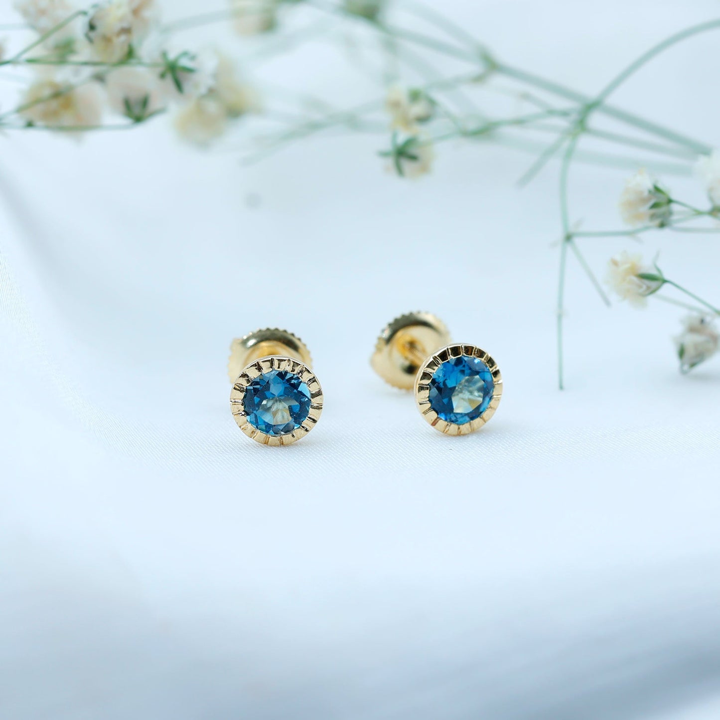 Genuine London Blue Topaz Martini Stud Earrings