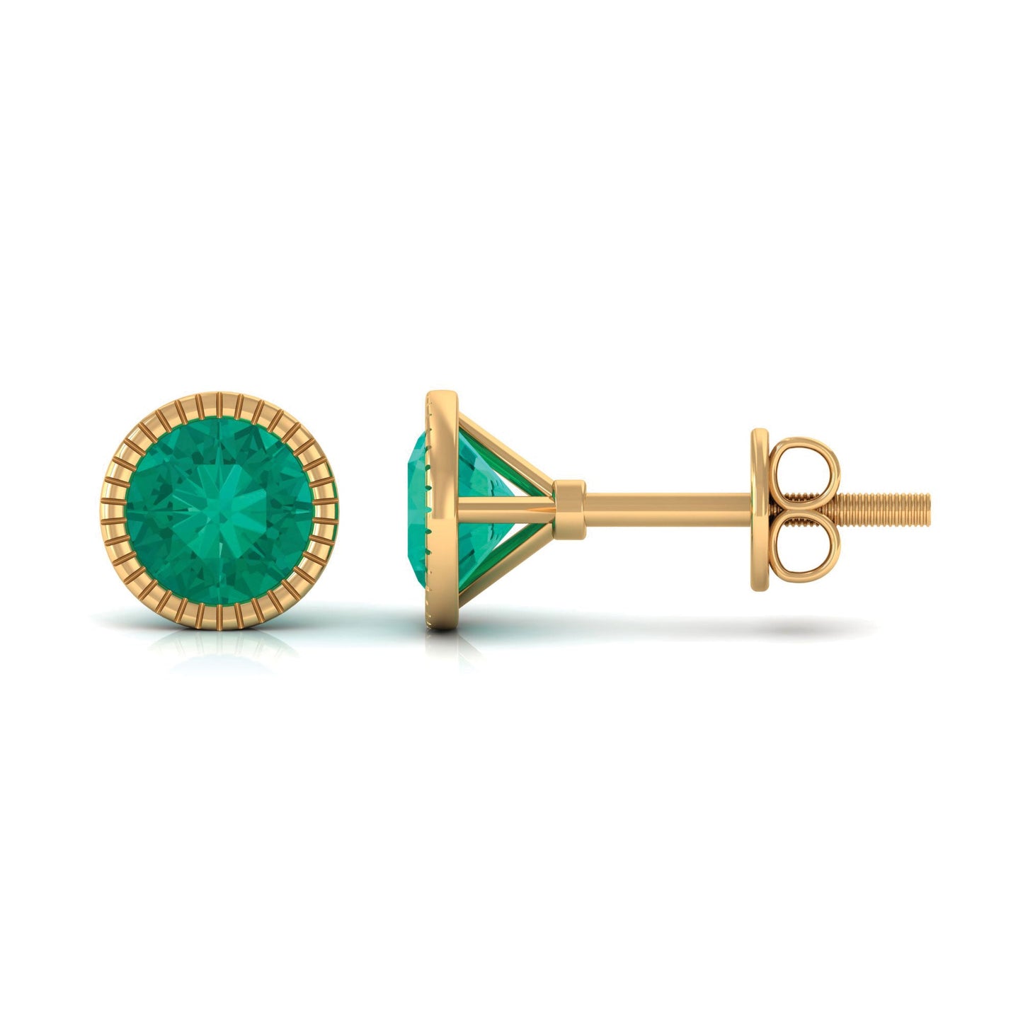 0.9 Carat Bezel Set Round Emerald Solitaire Stud Earrings