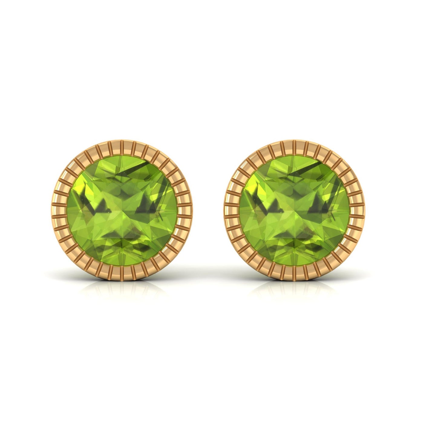 Round Peridot Solitaire Stud Earrings in Bezel Setting