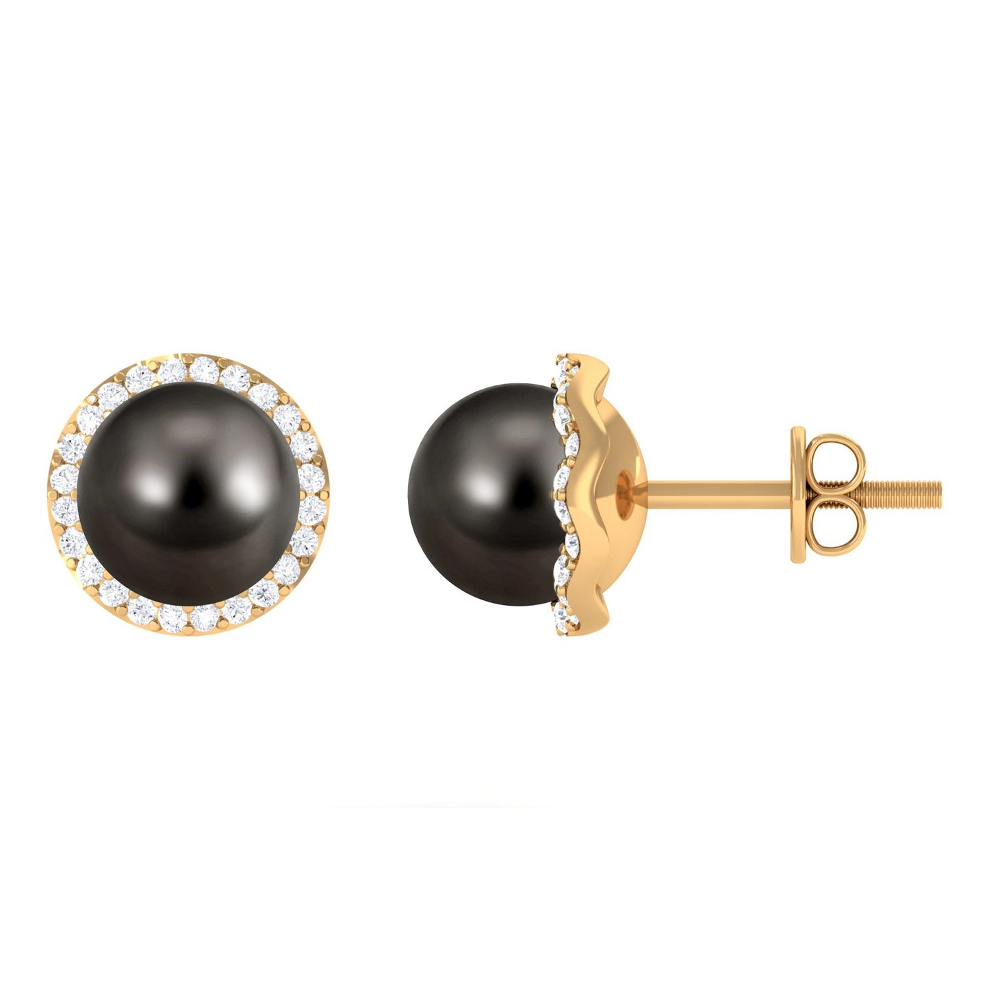 15 Carat Black Pearl and Diamond Halo Stud Earrings