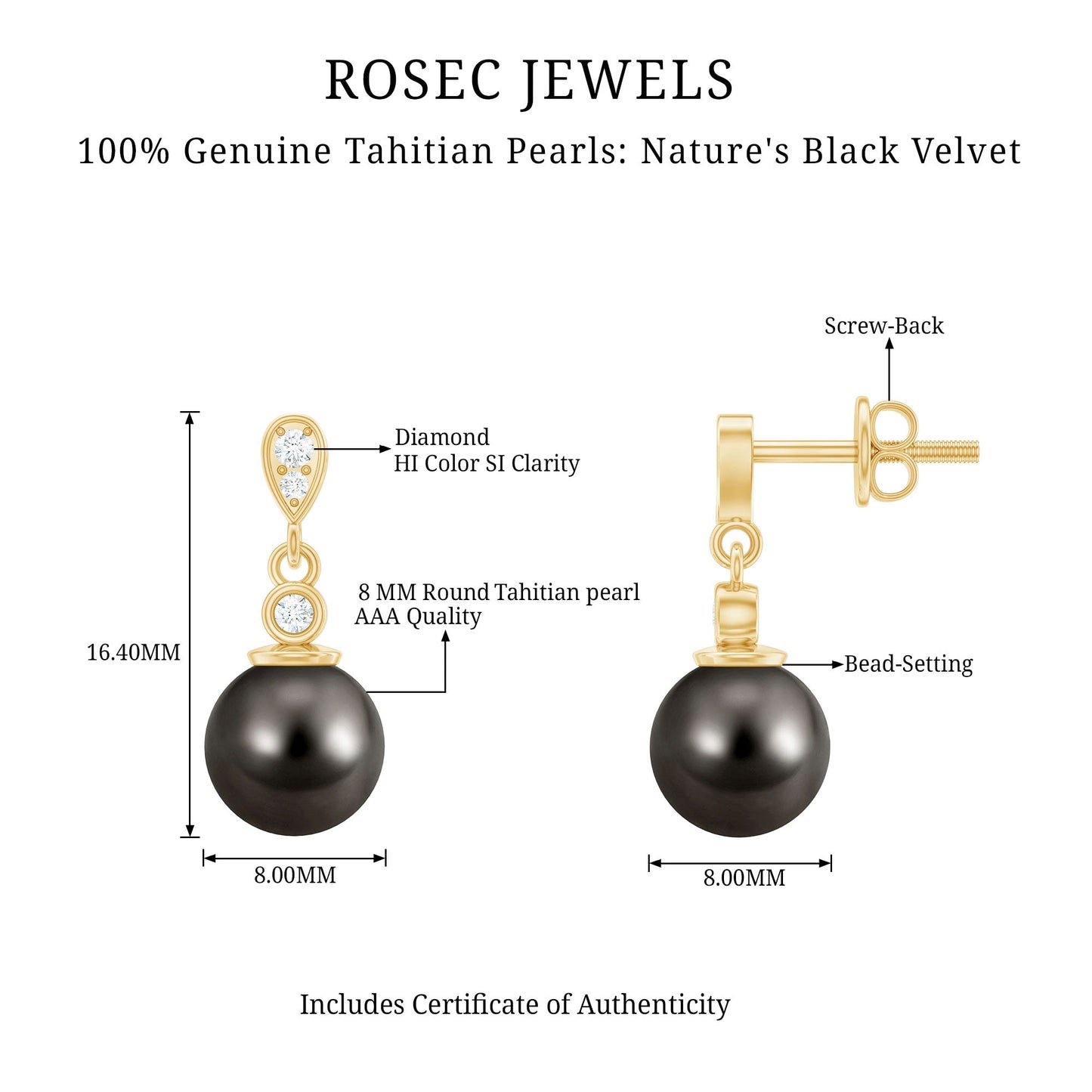 15 Carat Tahitian Pearl Drop Earrings with Diamond