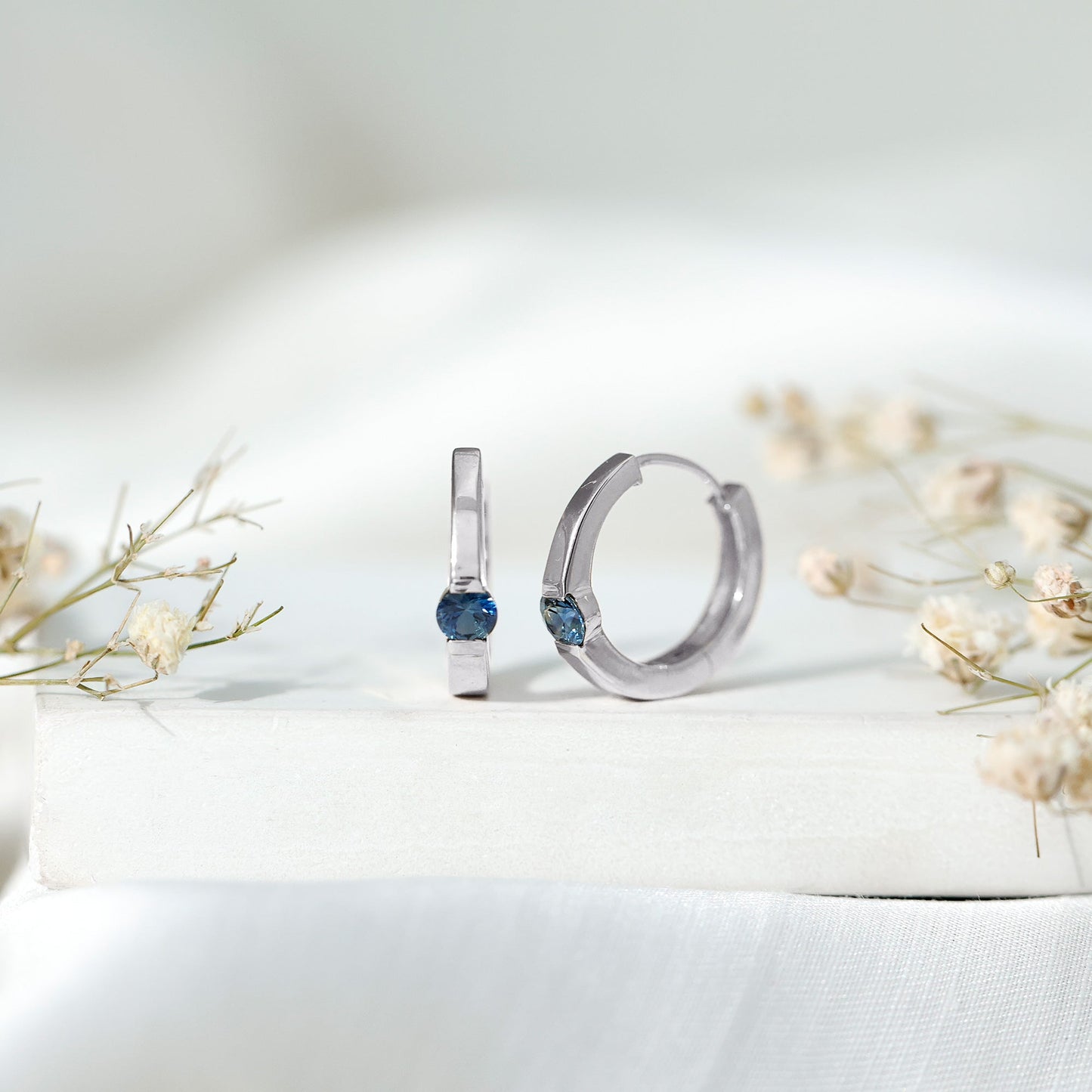 Minimal Blue Sapphire Hinged Hoop Earrings