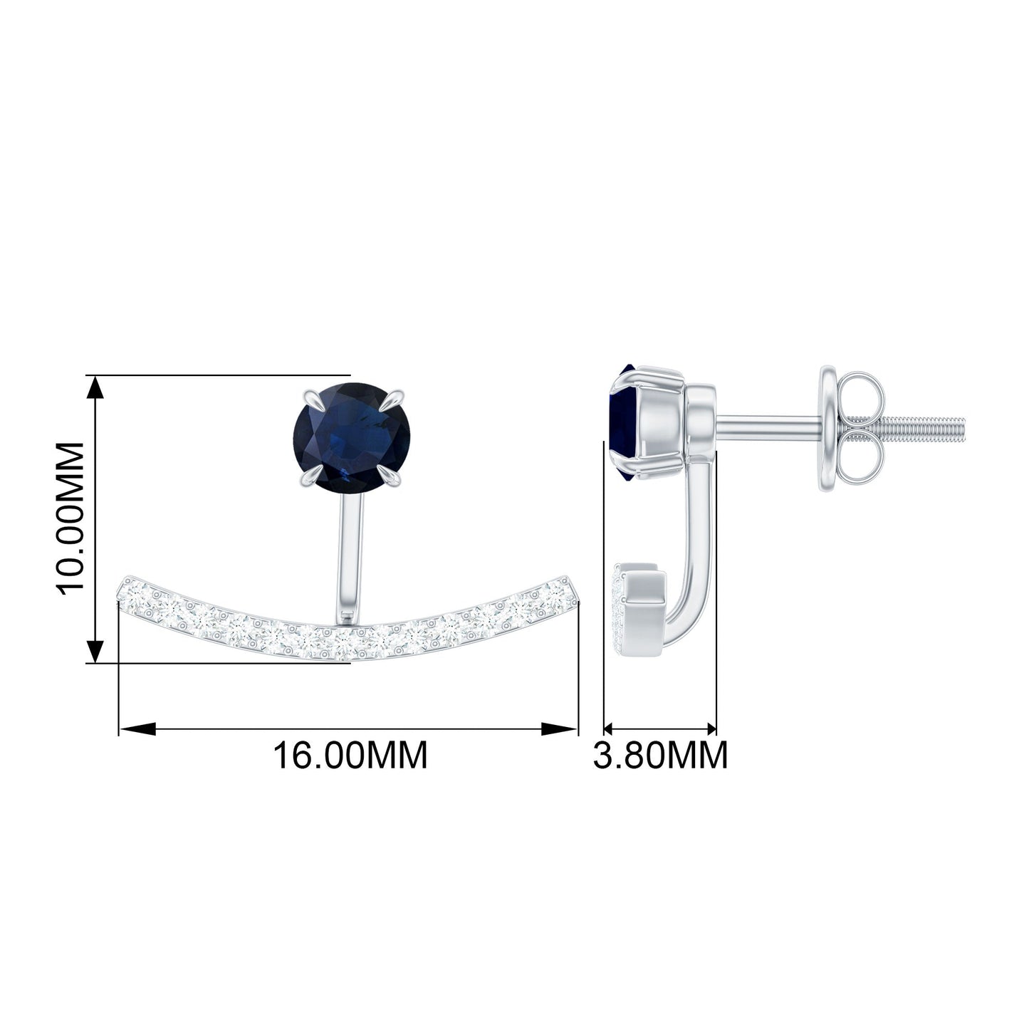 0.8 Carat Blue Sapphire Classic Jacket Earrings with Diamond