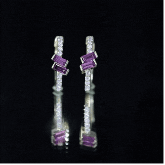Rhodolite Garnet and Diamond Hoop Earrings in Gold Plated Silver