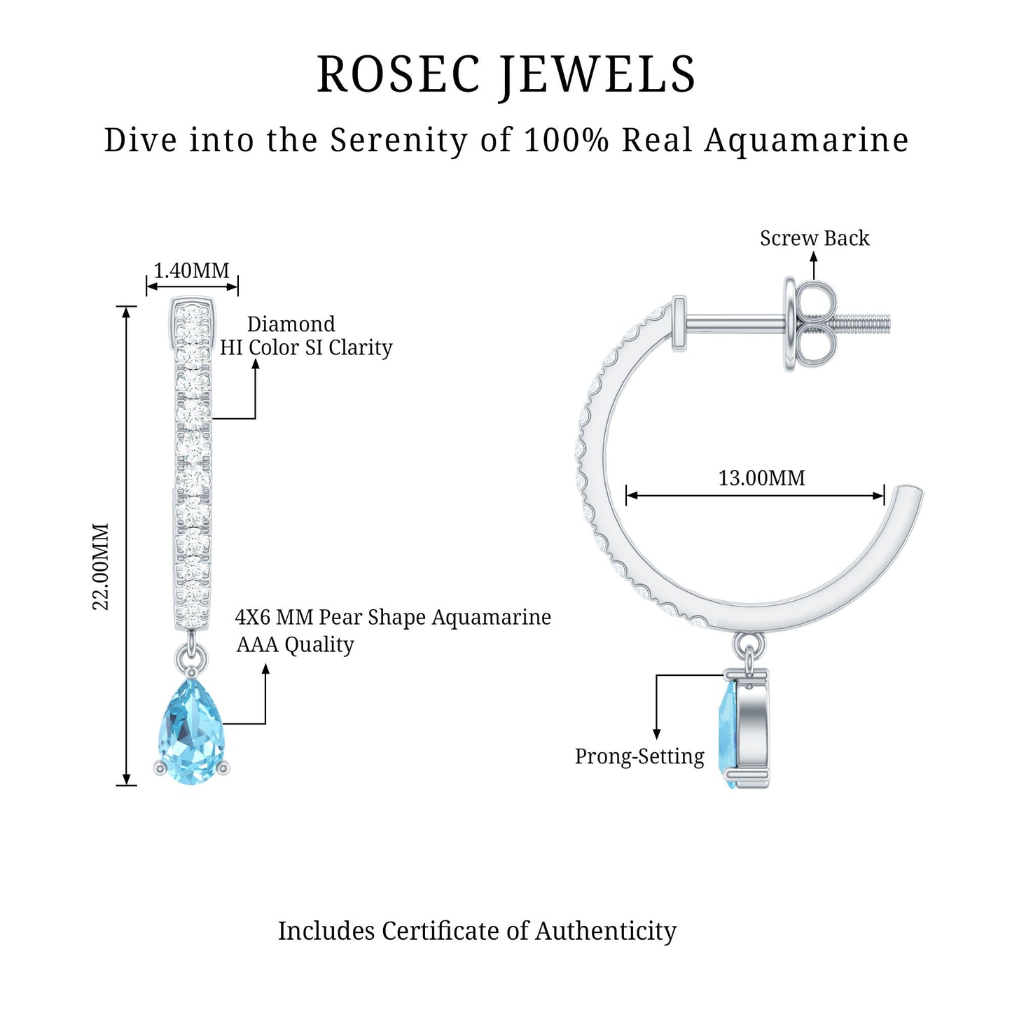Aquamarine and Diamond Hoop Drop Earrings