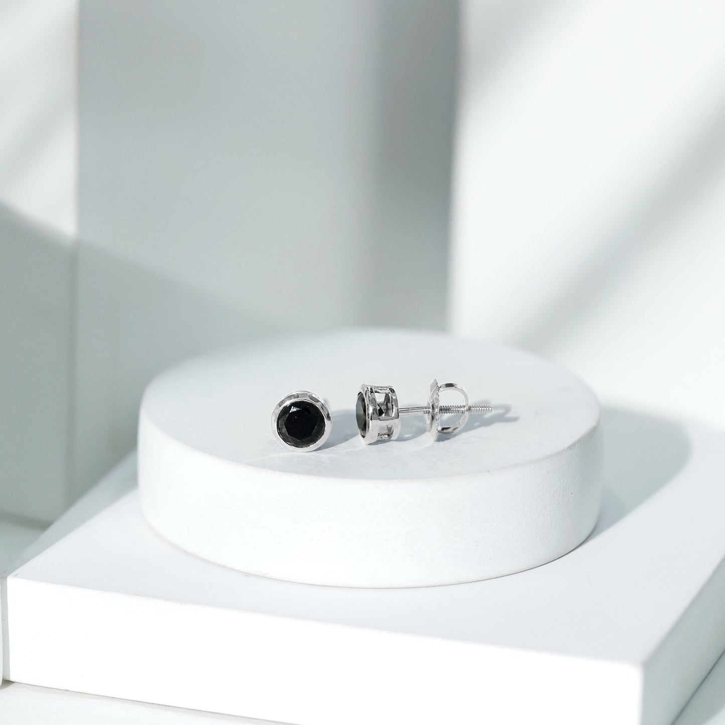 1.6 Carat Created Black Diamond Solitaire Stud Earring in Bezel Setting