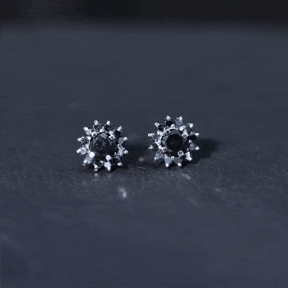 Lab Grown Black Diamond Statement Flower Earrings