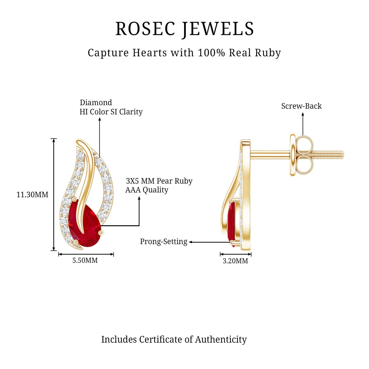 Natural 0.6 Carat Ruby Leaf Earrings with Diamond for Women