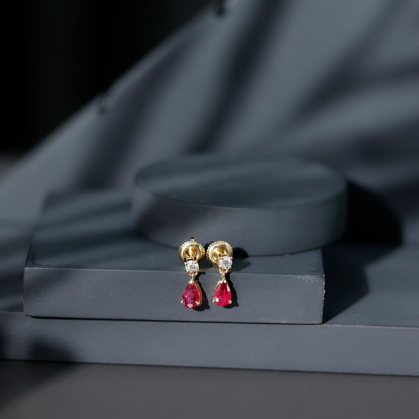 Natural Ruby Teardrop Drop Earrings with Lab Grown Diamond