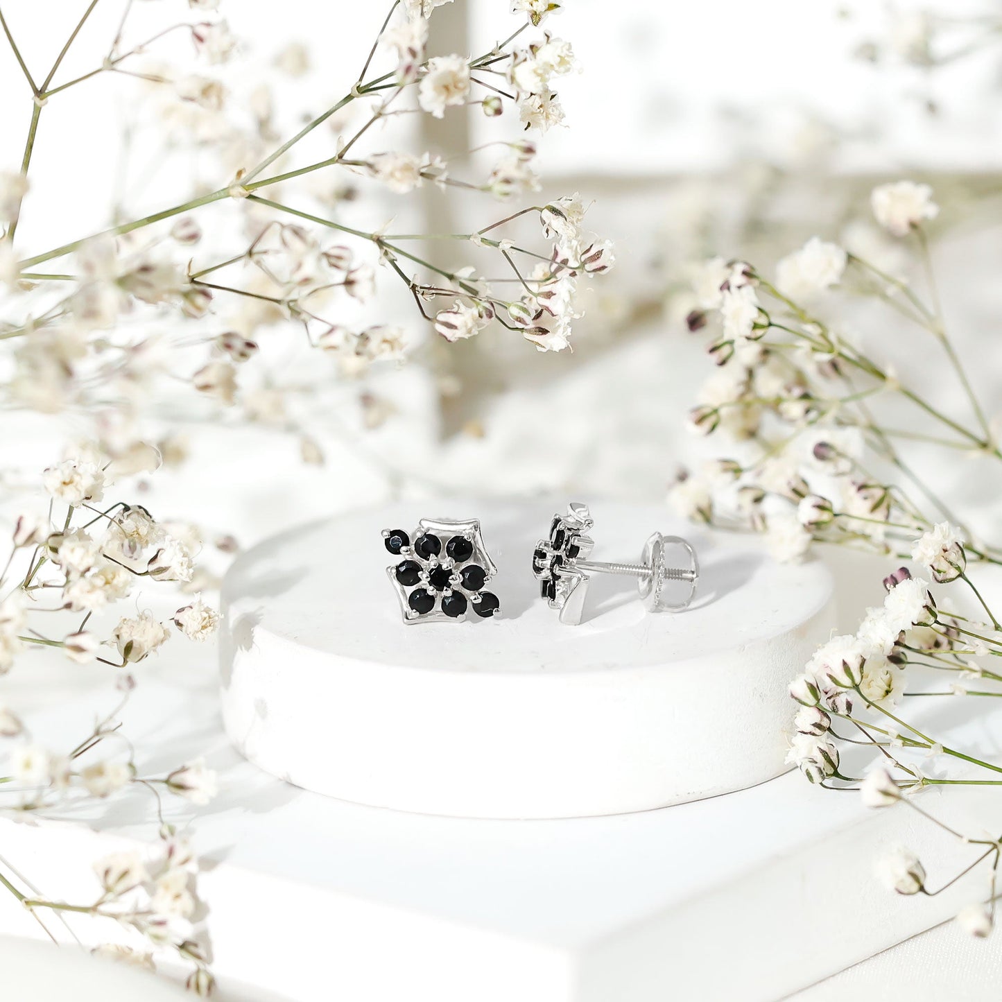 Art Deco Inspired Black Onyx Cluster Stud Earrings for Women