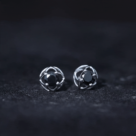 0.4 Carat Solitaire Black Onyx Floral Stud Earrings