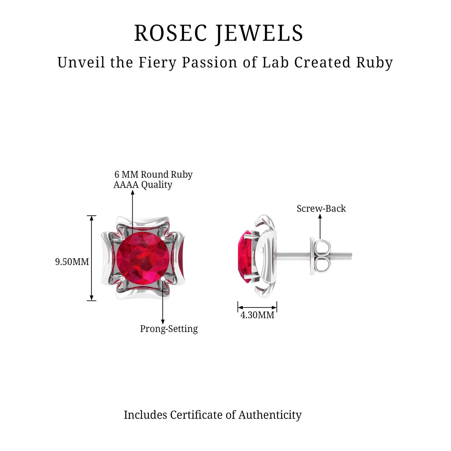 Art Deco Inspired Lab Created Ruby Solitaire Stud Earrings