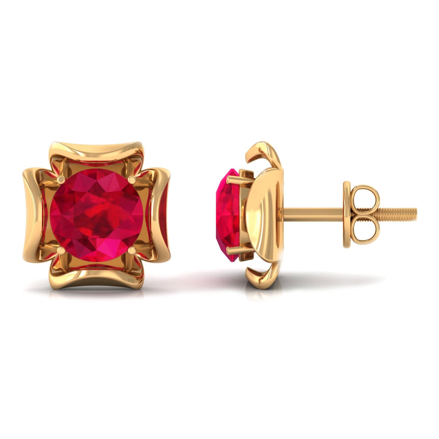 Art Deco Inspired Lab Created Ruby Solitaire Stud Earrings