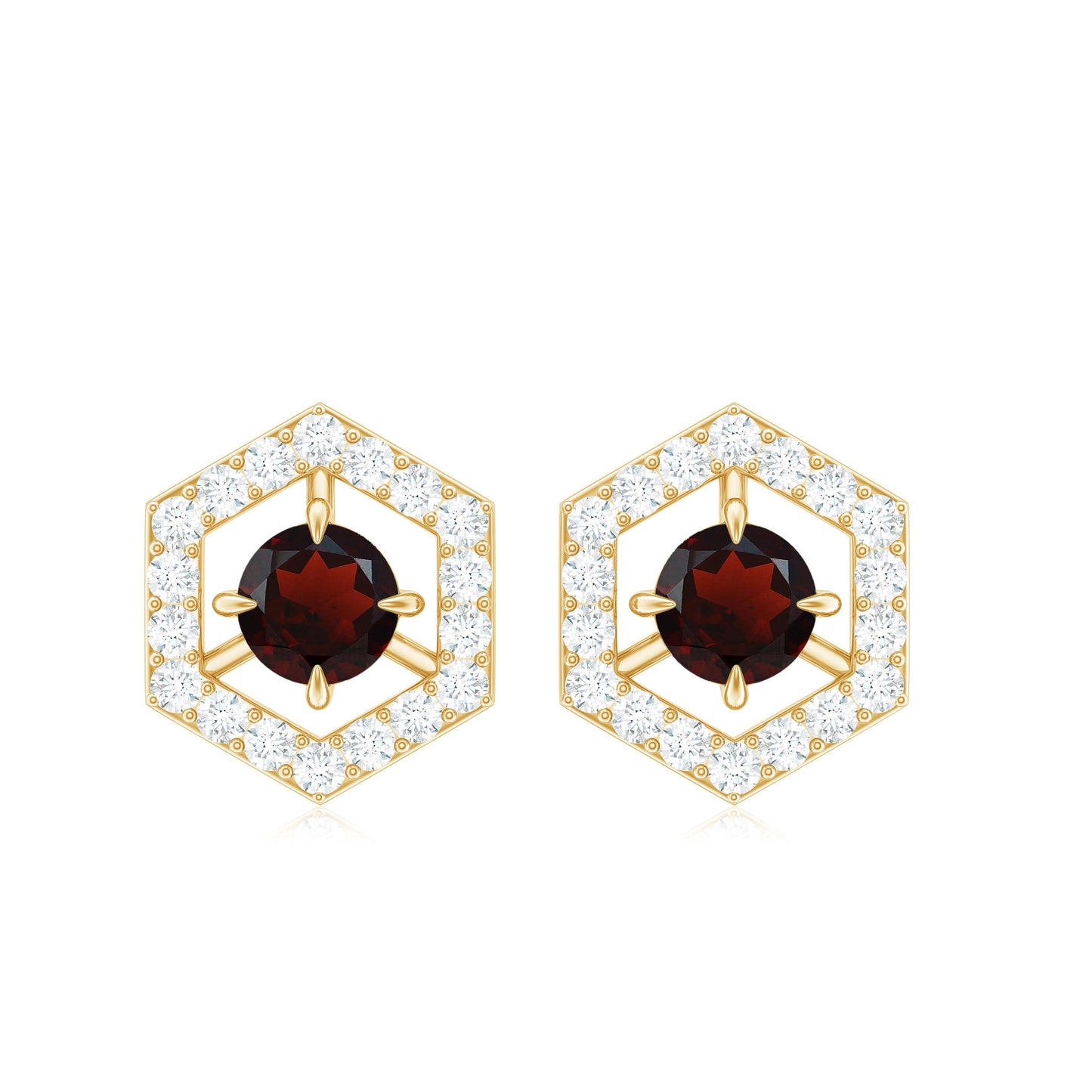 0.6 Carat Minimal Garnet and Diamond Geometric Stud Earrings