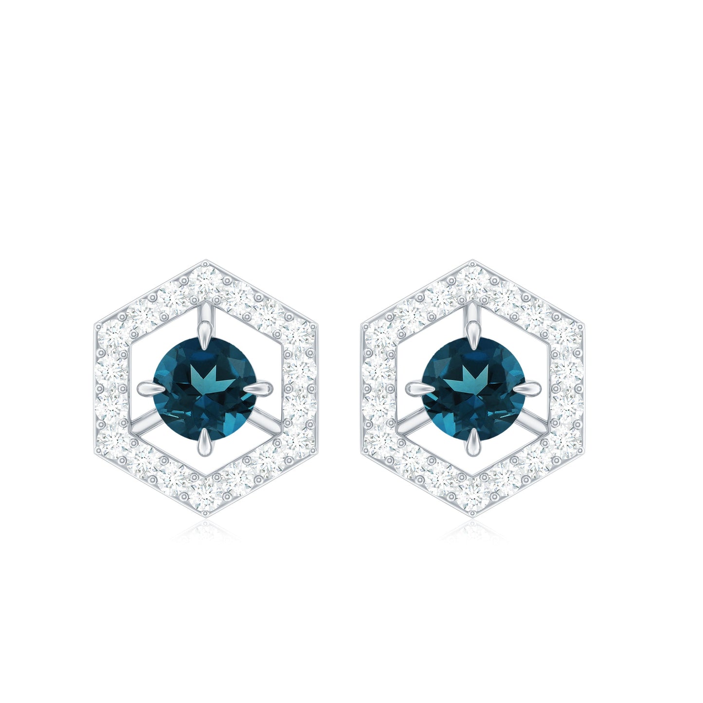 1.2 Carat London Blue Topaz and Diamond Geometric Stud Earrings