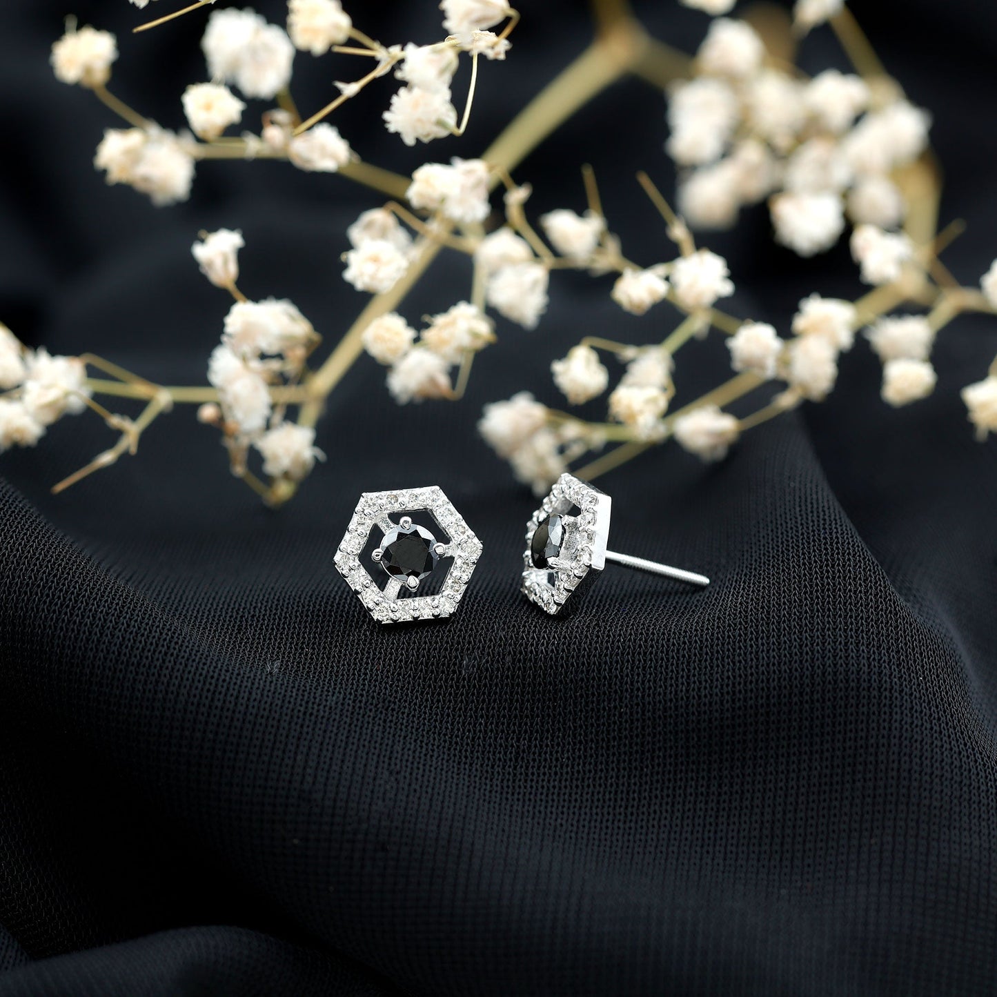 Lab Created Black Diamond and Diamond Geometric Stud Earrings