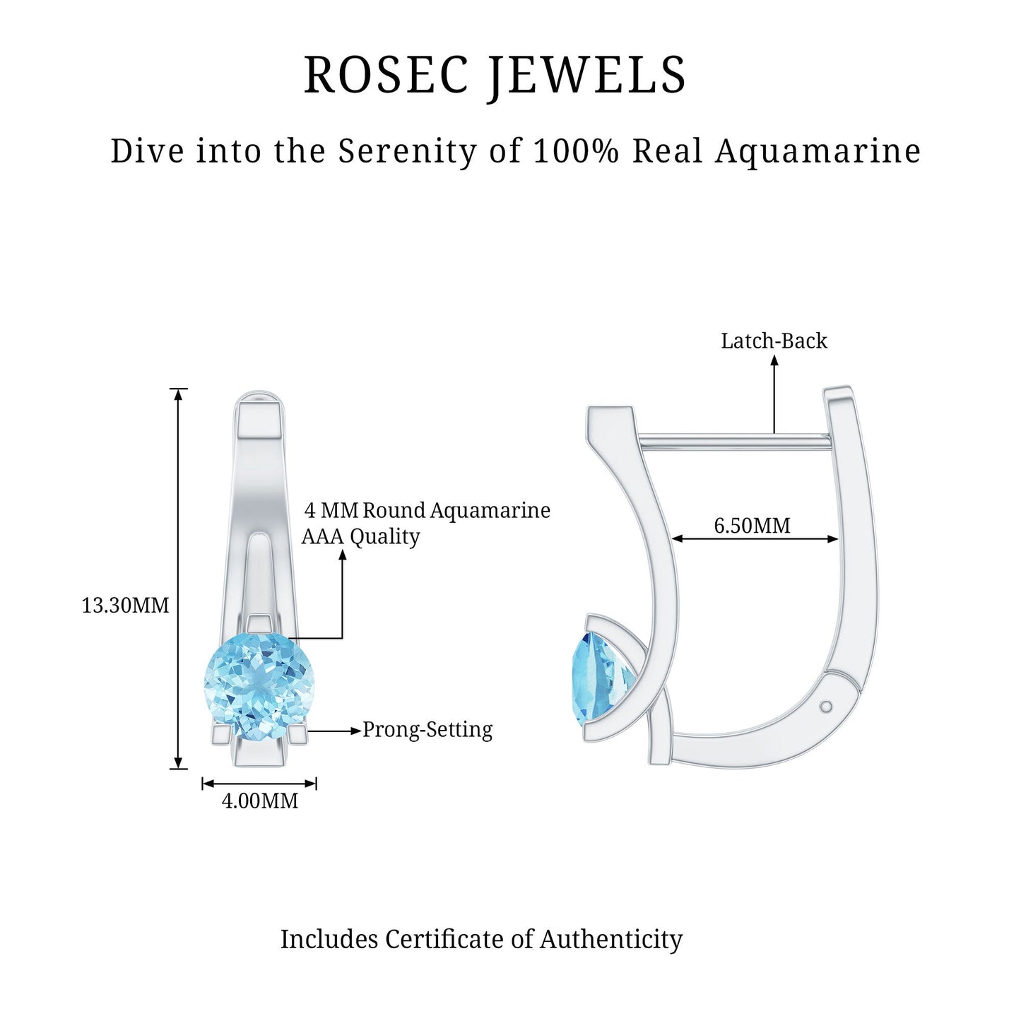 Natural Aquamarine J Hoop Earrings with Certificate