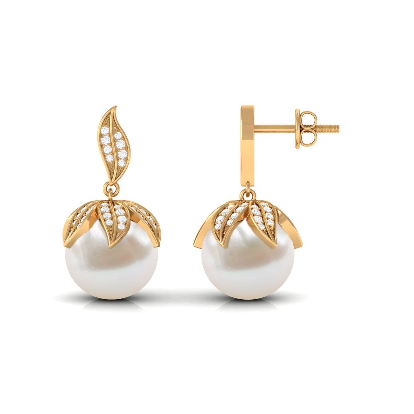 Nature Inspired Freshwater Pearl Drop Earrings with Diamond