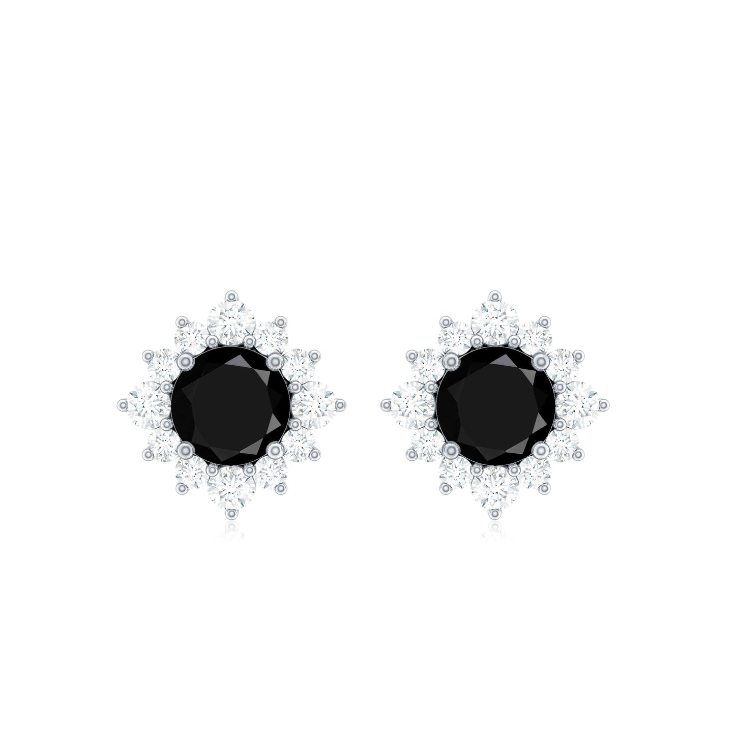 Round Lab Grown Black and White Diamond Halo Stud Earrings