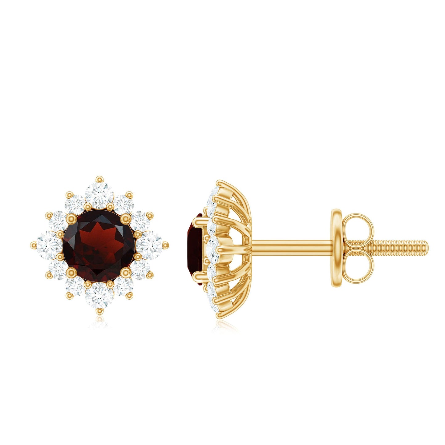 0.6 Carat Garnet Classic Stud Earrings with Diamond Halo