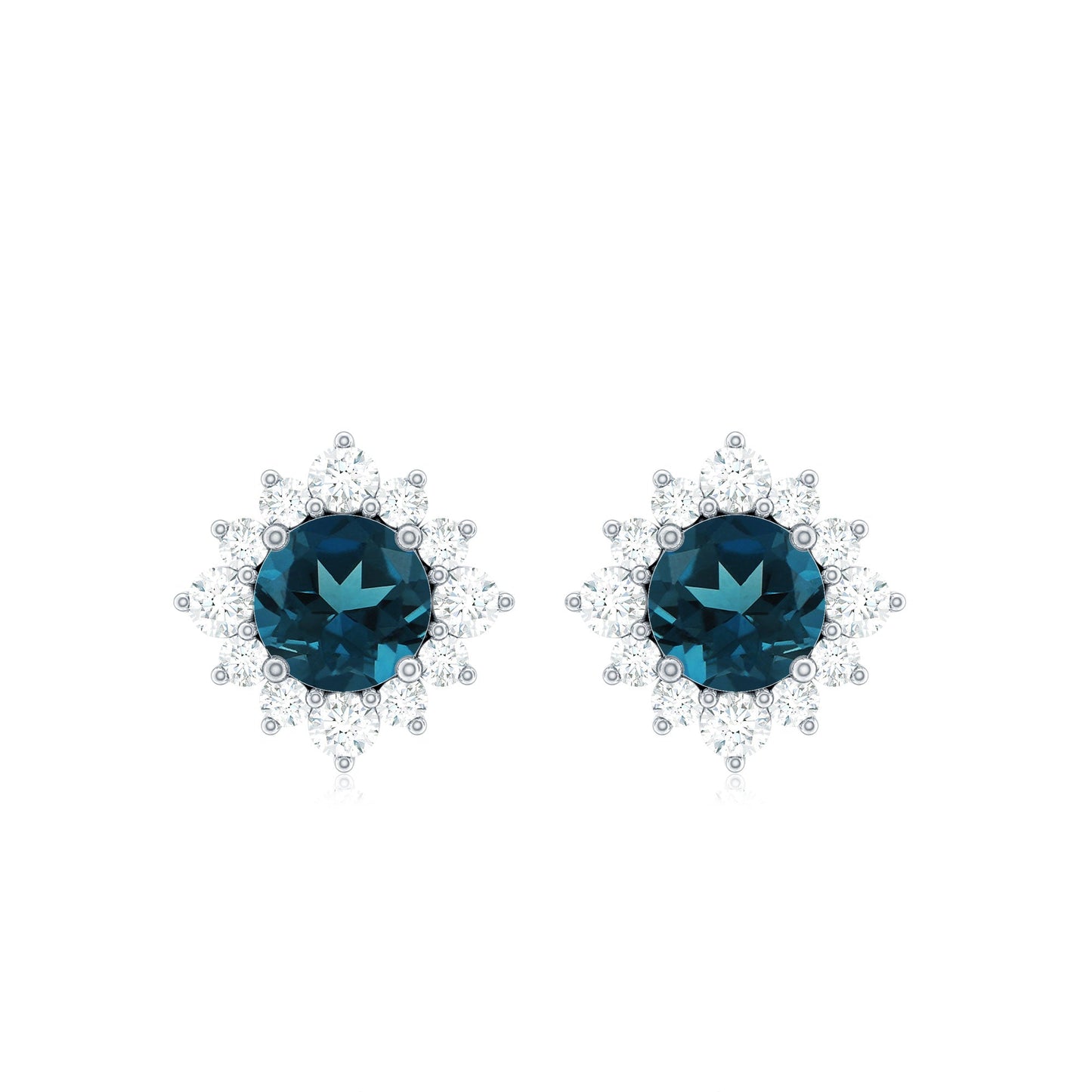 1.2 Carat Classic London Blue Topaz Stud Earrings with Diamond Halo