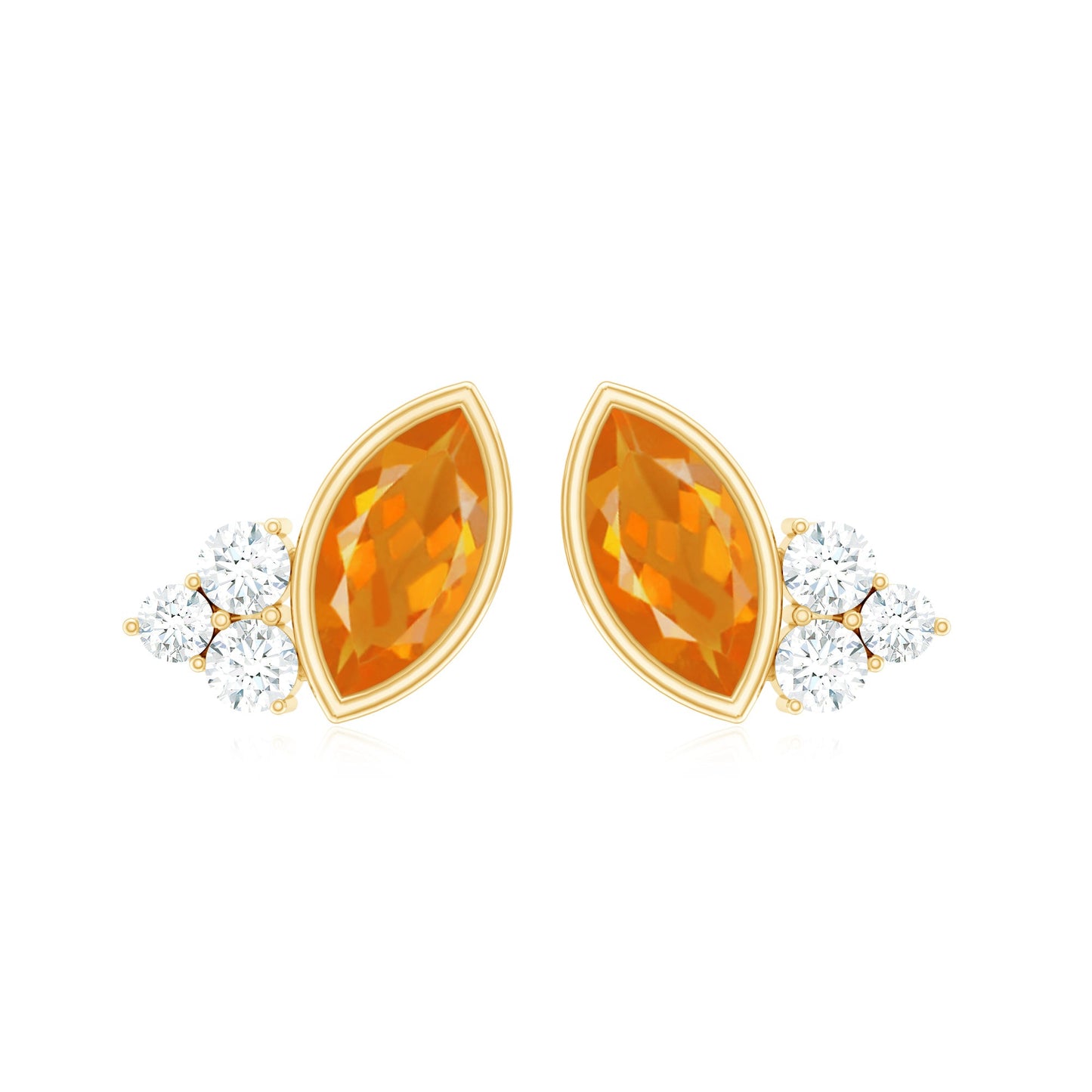 Marquise Cut Fire Opal Stud Earrings with Diamond Trio