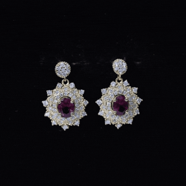 Real 0.8 Carat Rhodolite Drop Earrings with Lab Diamond for Women