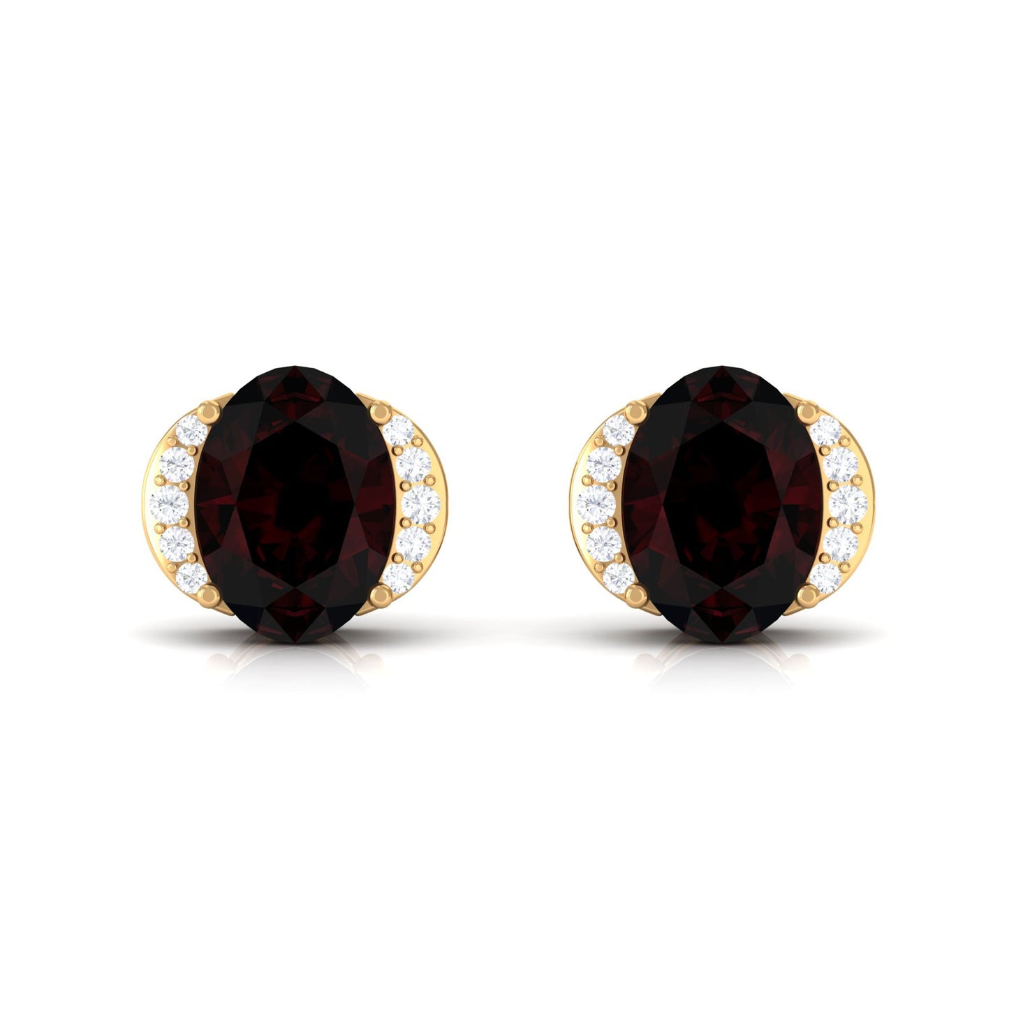 Oval Garnet Solitaire Stud Earrings with Diamond