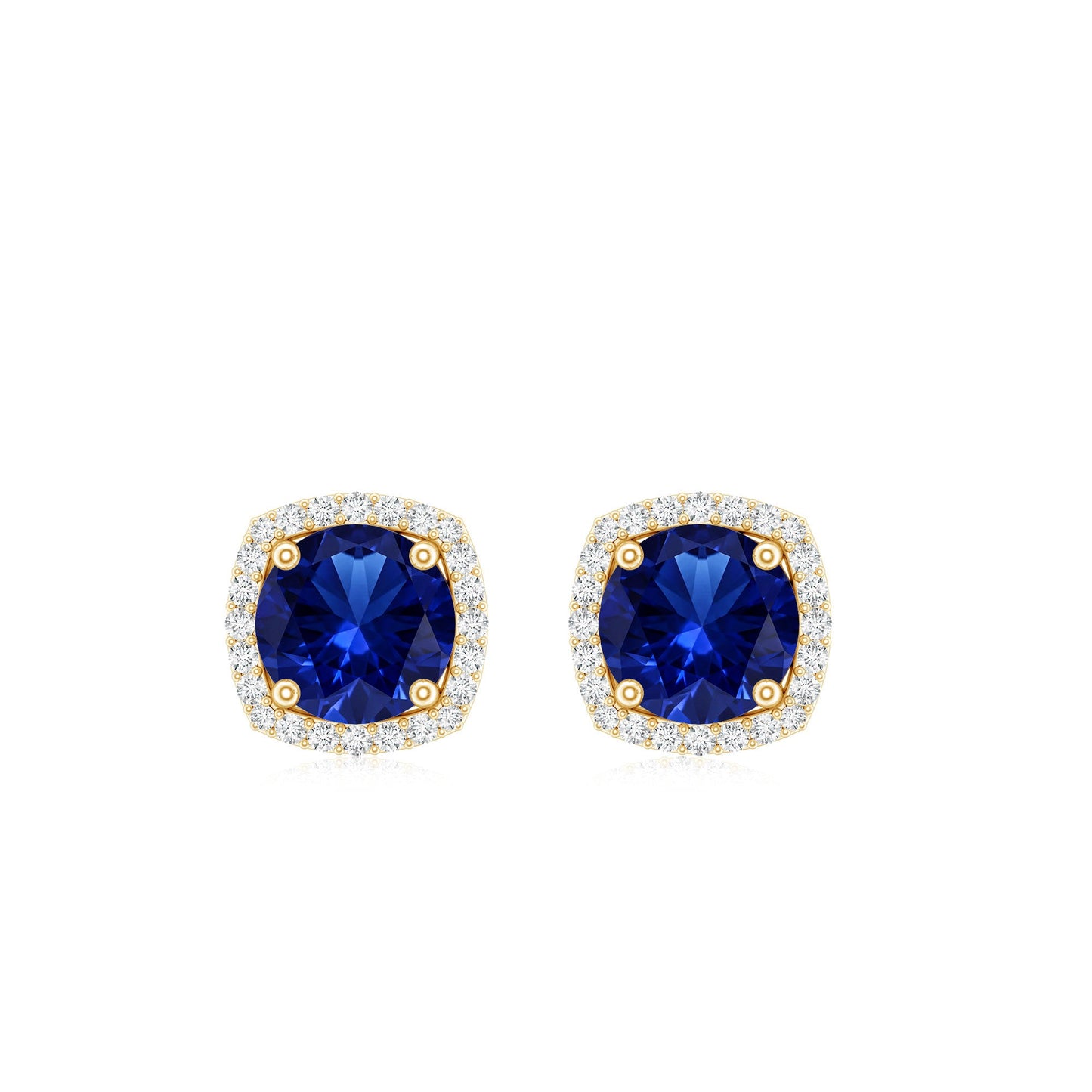 Certified Lab Grown Blue Sapphire and Diamond Halo Stud Earrings