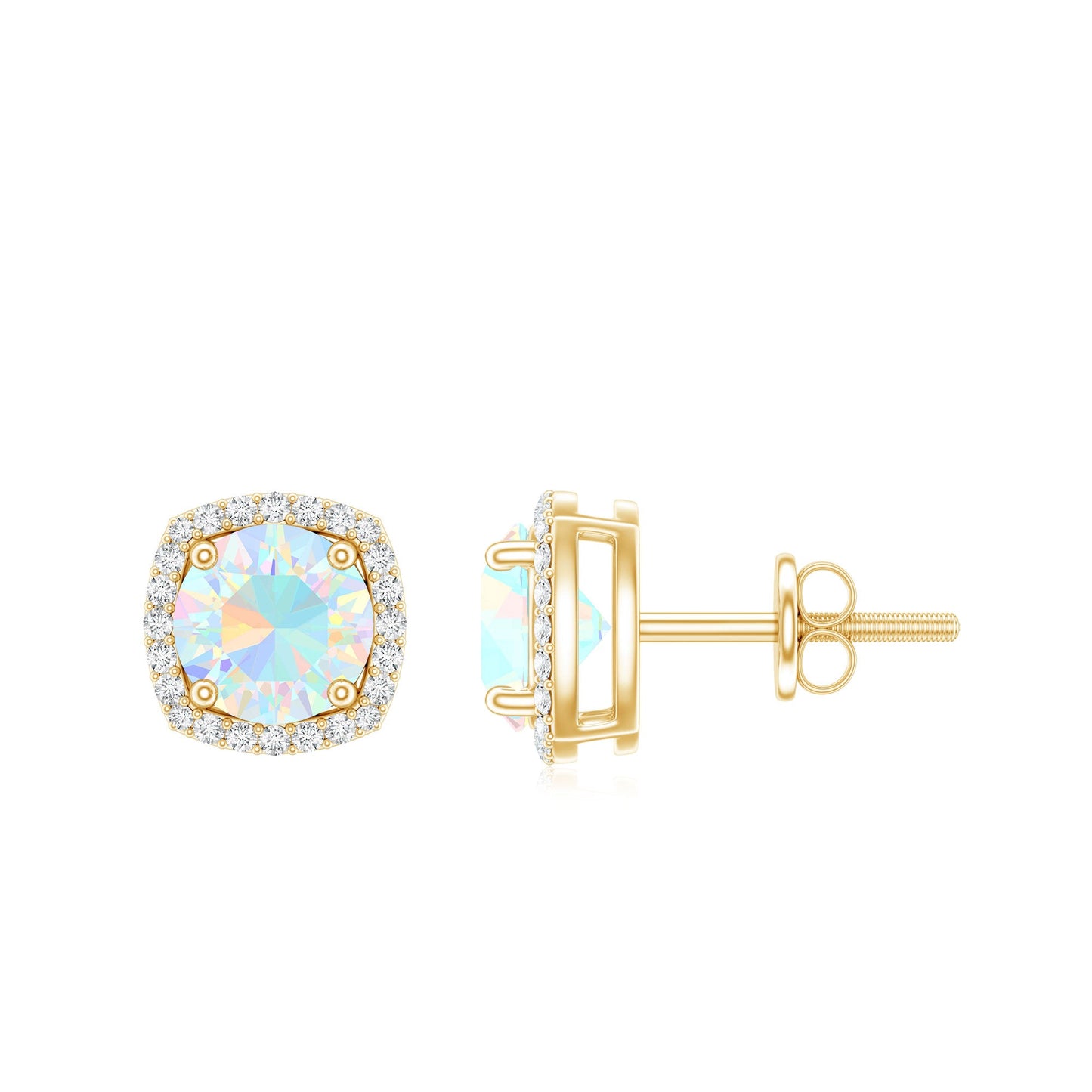 Real 1.6 Carat Ethiopian Opal and Diamond Halo Stud Earrings