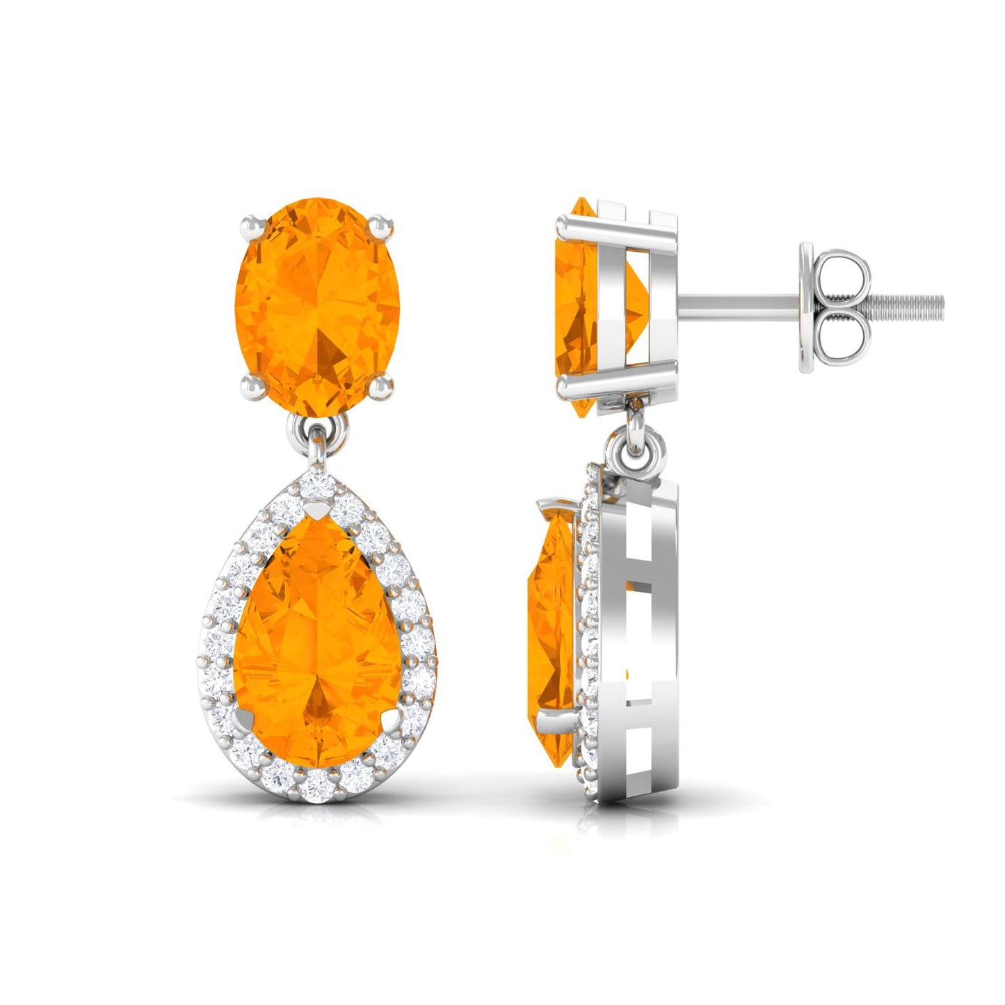 1.3 Carat Classic Fire Opal Dangle Earrings with Diamond