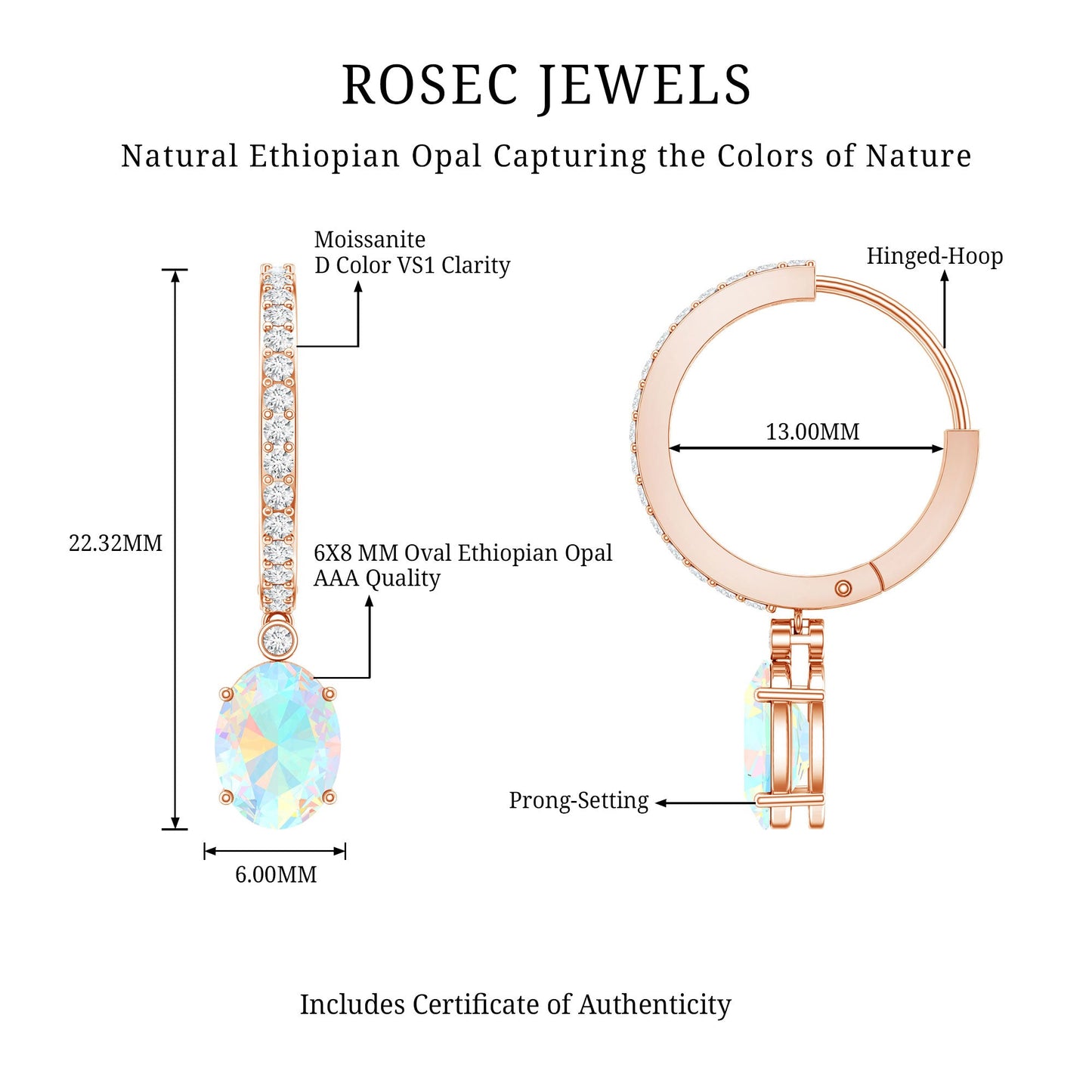 Oval Ethiopian Opal Drop Earrings with Moissanite Hoop
