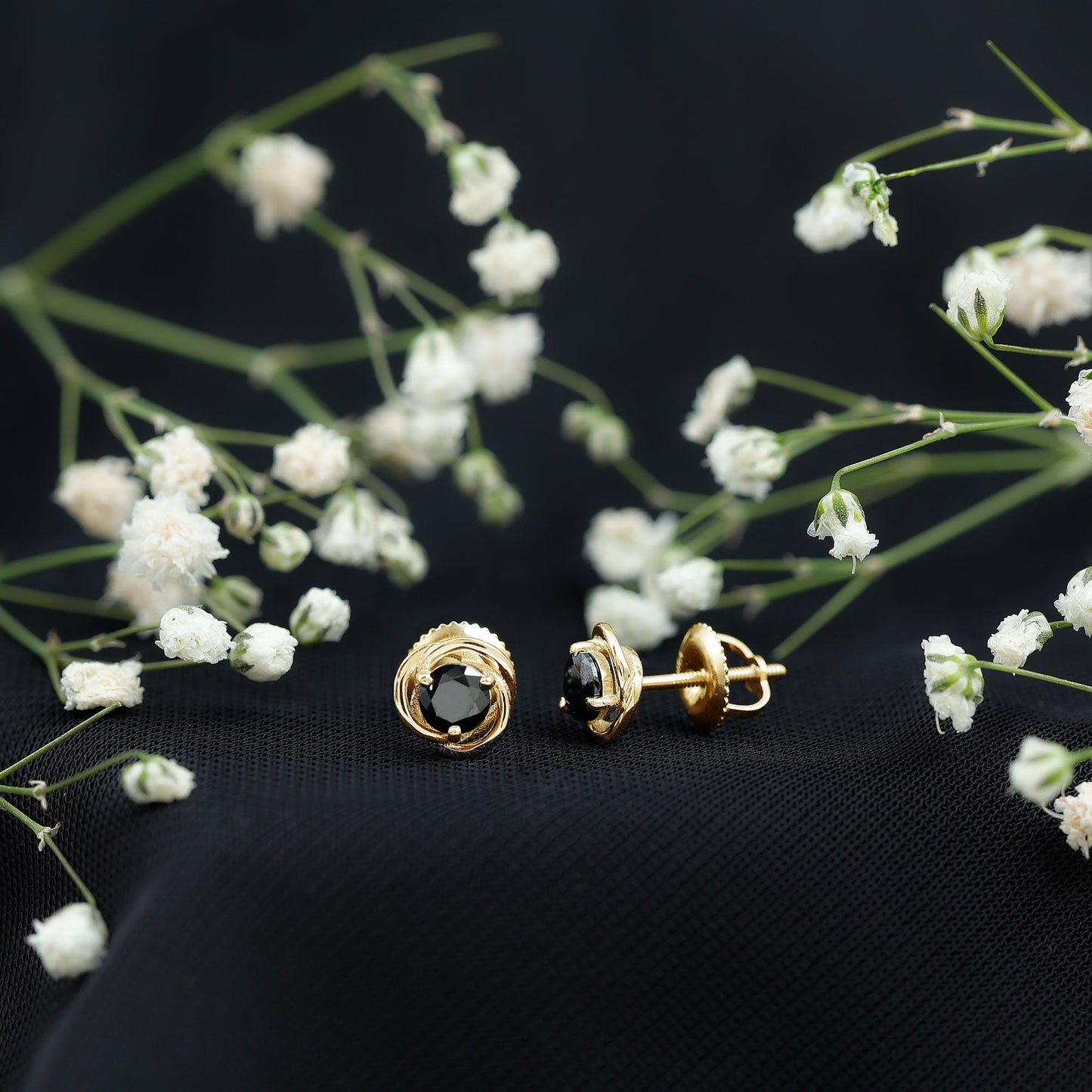 Solitaire Lab Created Black Diamond Swirl Stud Earrings