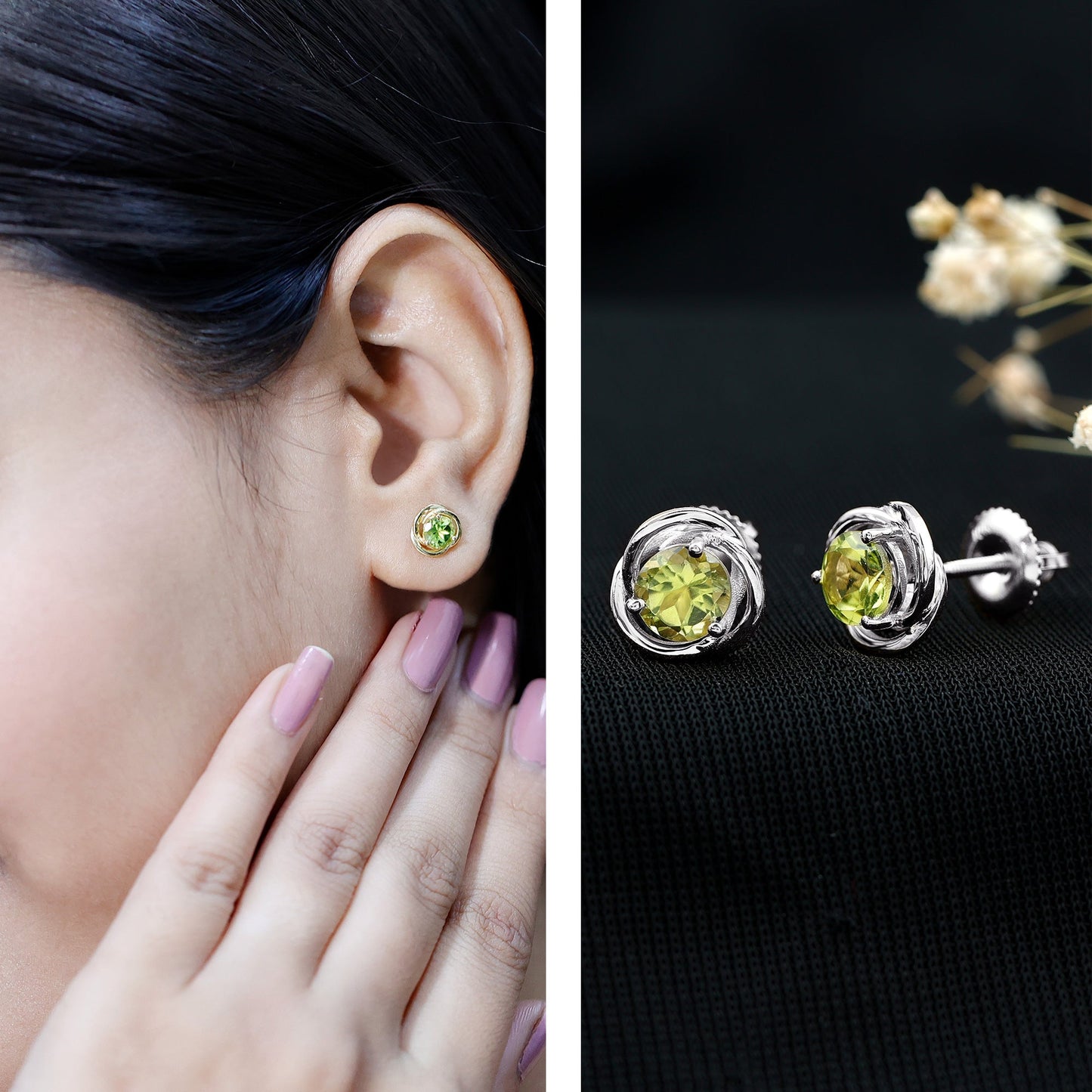 1 Carat Round Cut Peridot Swirl Stud Earrings