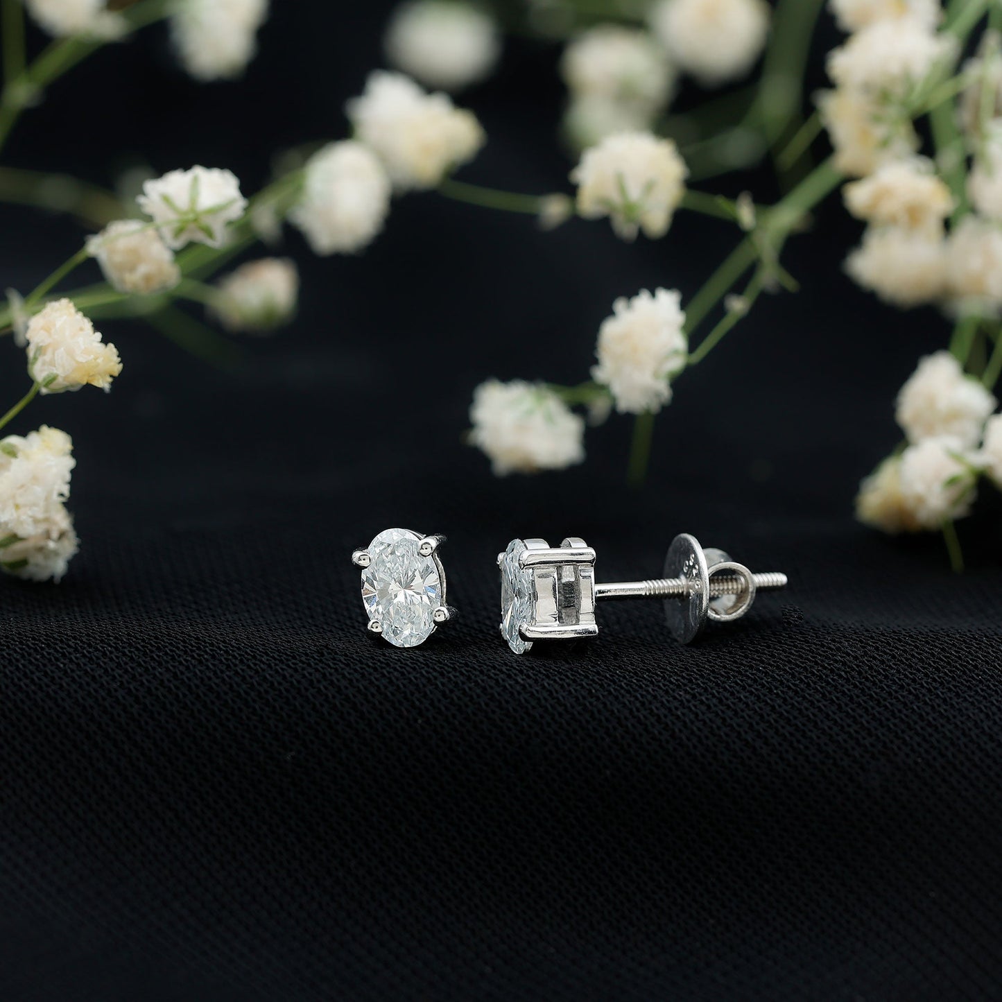 0.8 Carat Oval Shaped Lab Grown Diamond Solitaire Stud Earrings