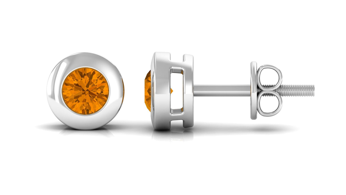 1 Carat Natural Citrine Solitaire Stud Earrings in Bezel Setting