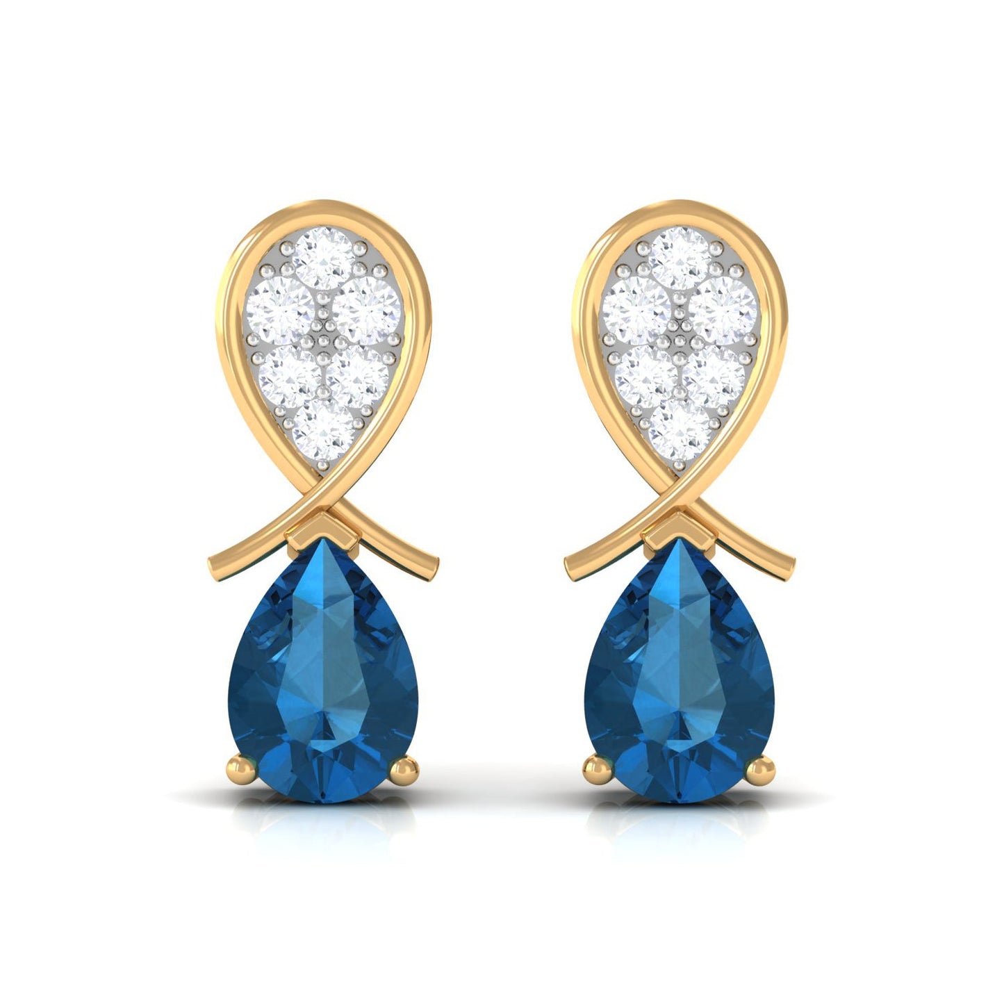 Pear Cut London Blue Topaz and Diamond Bridal Drop Earrings