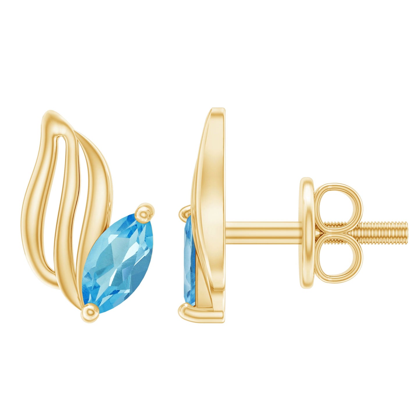 Natural Swiss Blue Topaz Leaf Earrings in Silver