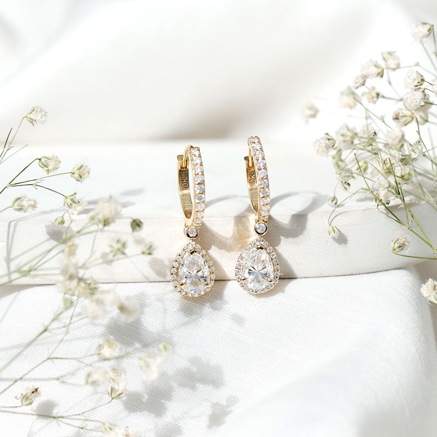 Certified Moissanite Teardrop Earrings with Hinged Hoop