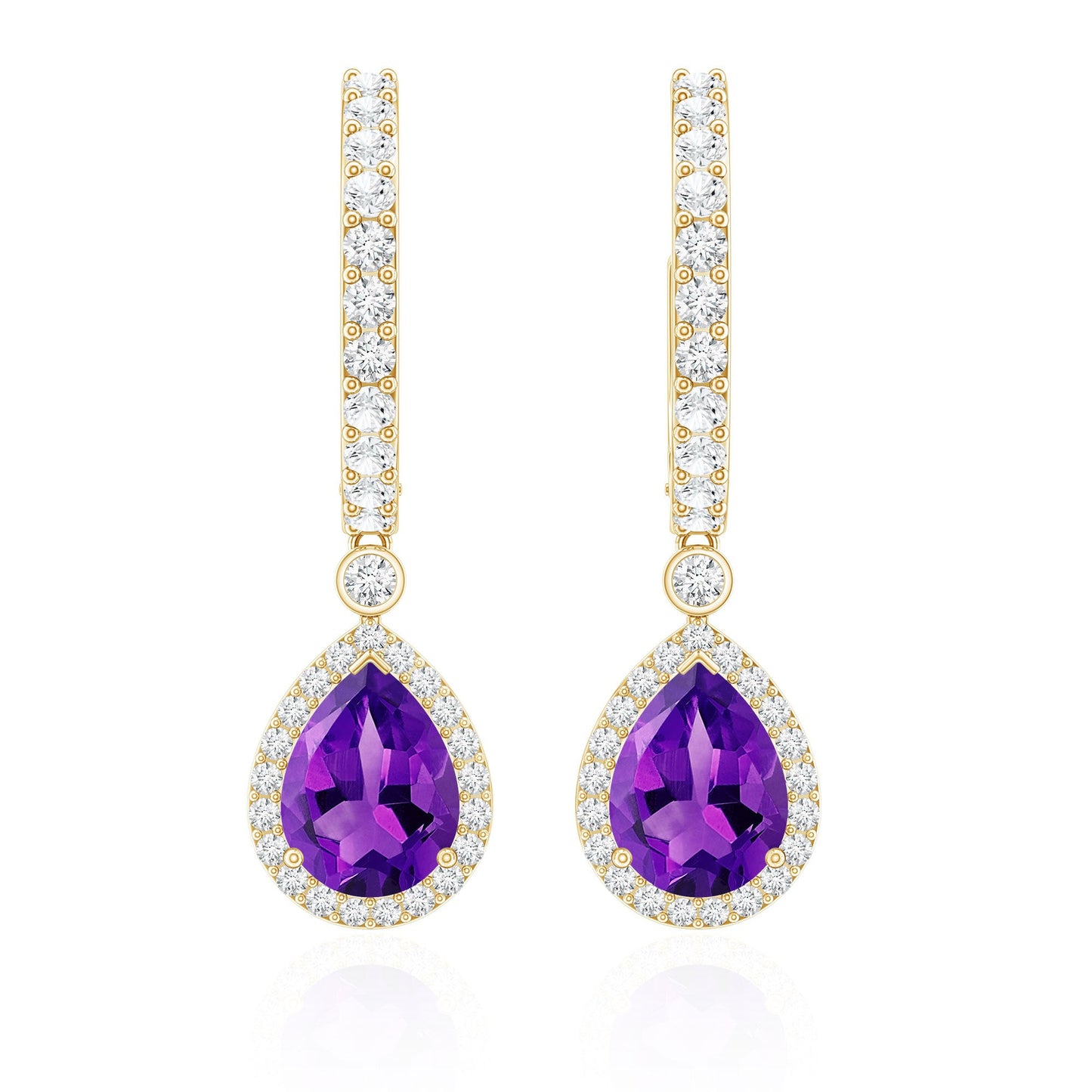 Natural Amethyst Teardrop Earrings with Moissanite Hinged Hoop