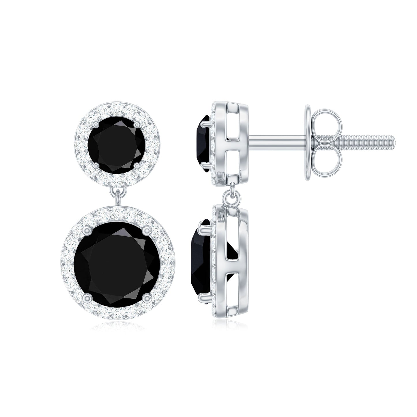 Natural Black Onyx and Moissanite Dangling Earrings
