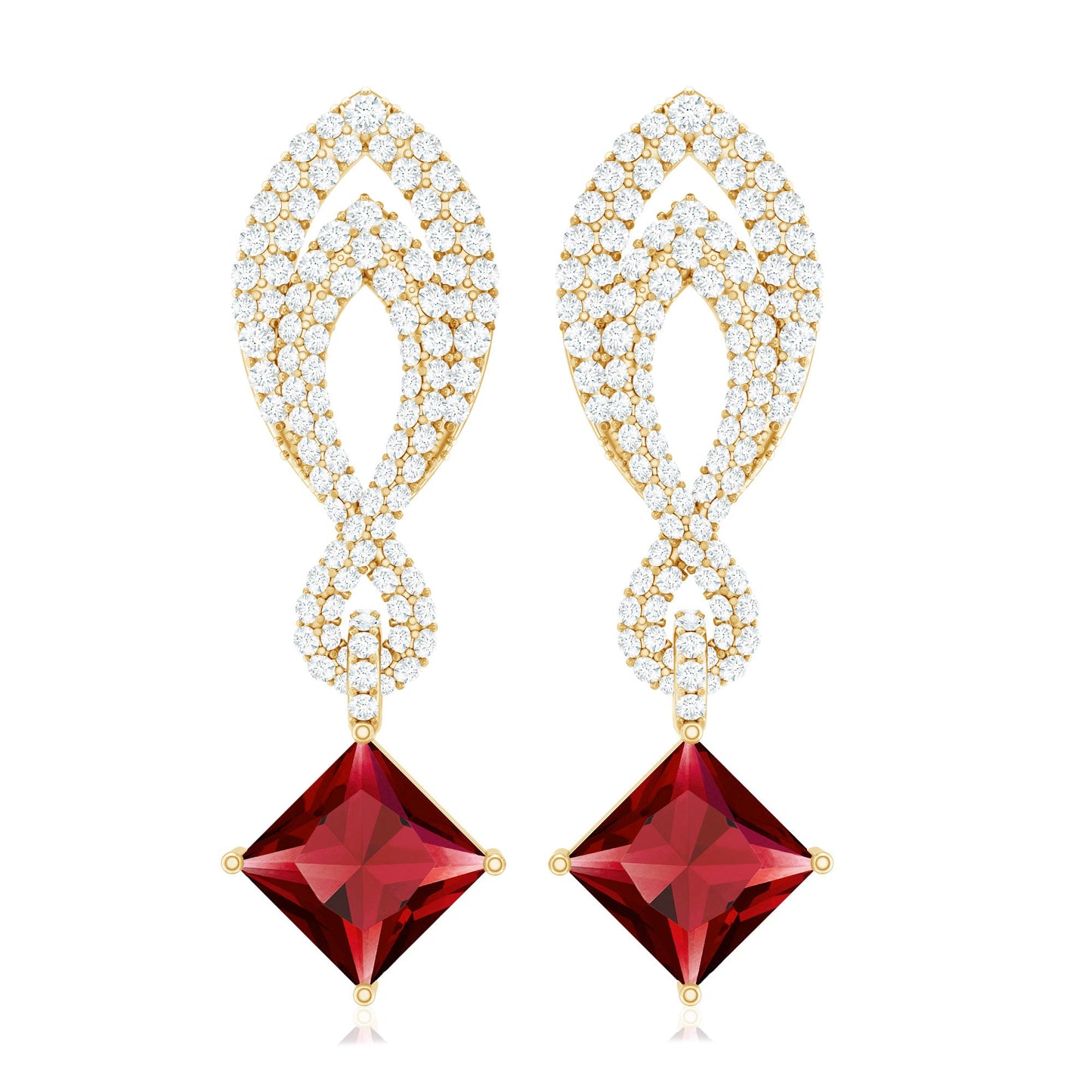Lab Grown Ruby Drop Dangle Earrings with Diamond