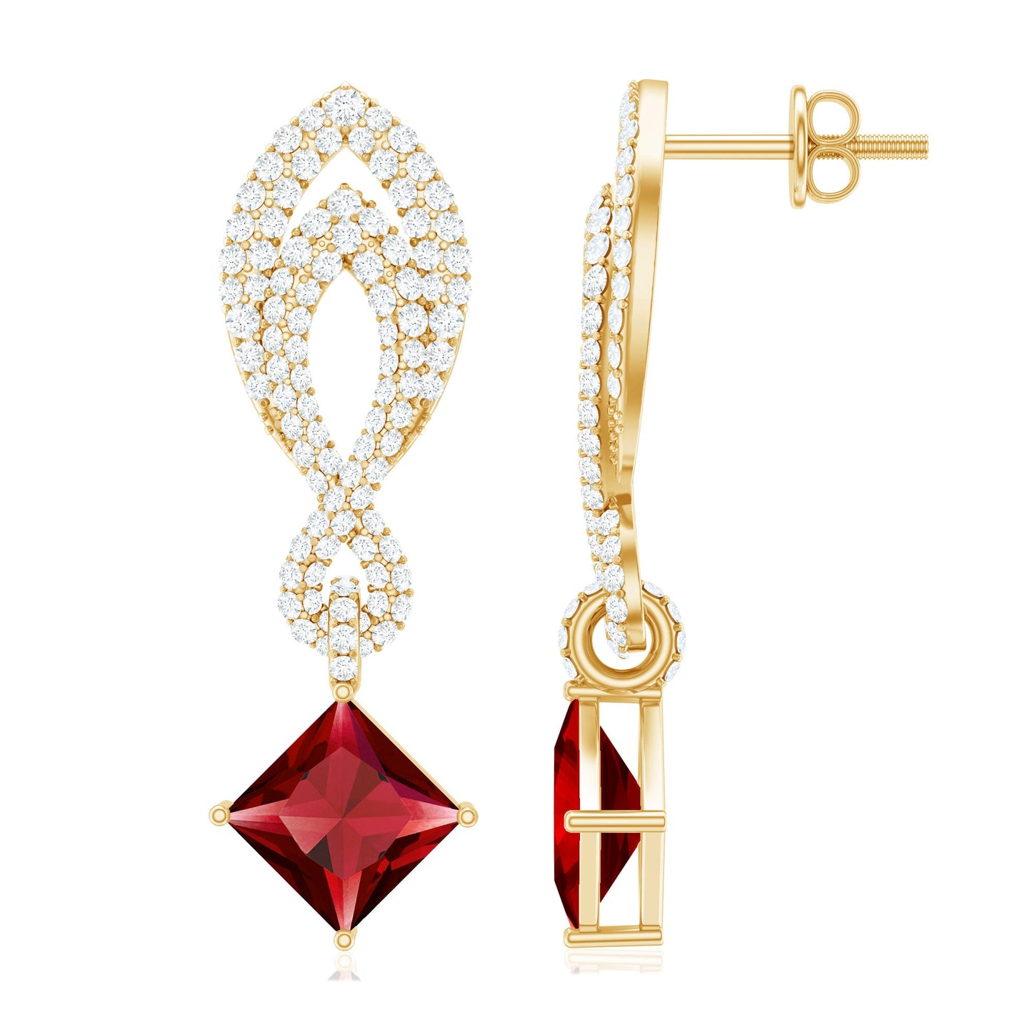 Lab Grown Ruby Drop Dangle Earrings with Diamond
